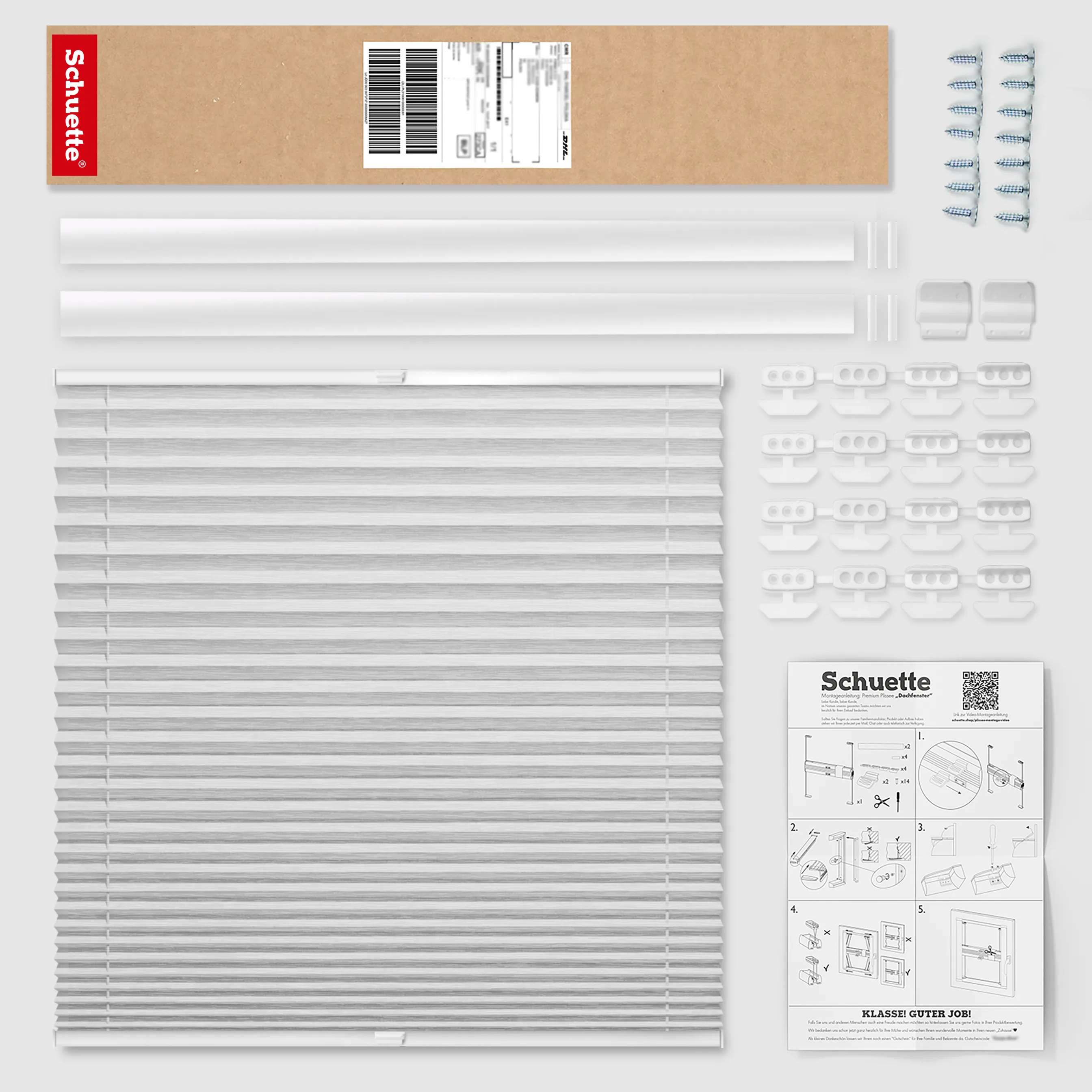 Schuette® Dachfenster Plissee nach Maß • Dolomite Kollektion: Storm Gray (Grau) • Profilfarbe: Silber