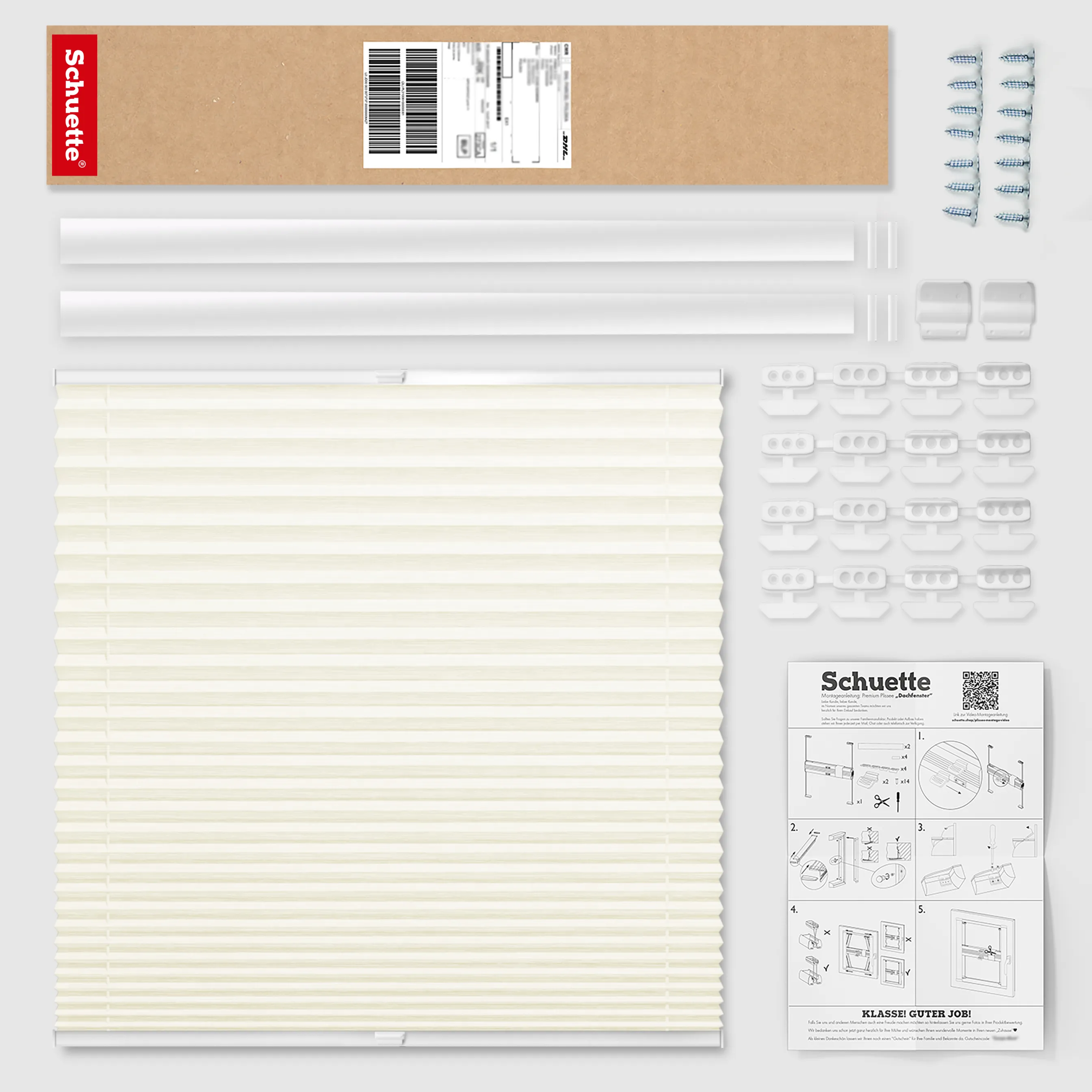 Schuette® Dachfenster Plissee nach Maß • Dolomite Kollektion: Vanilla Sky (Beige) • Profilfarbe: Weiß