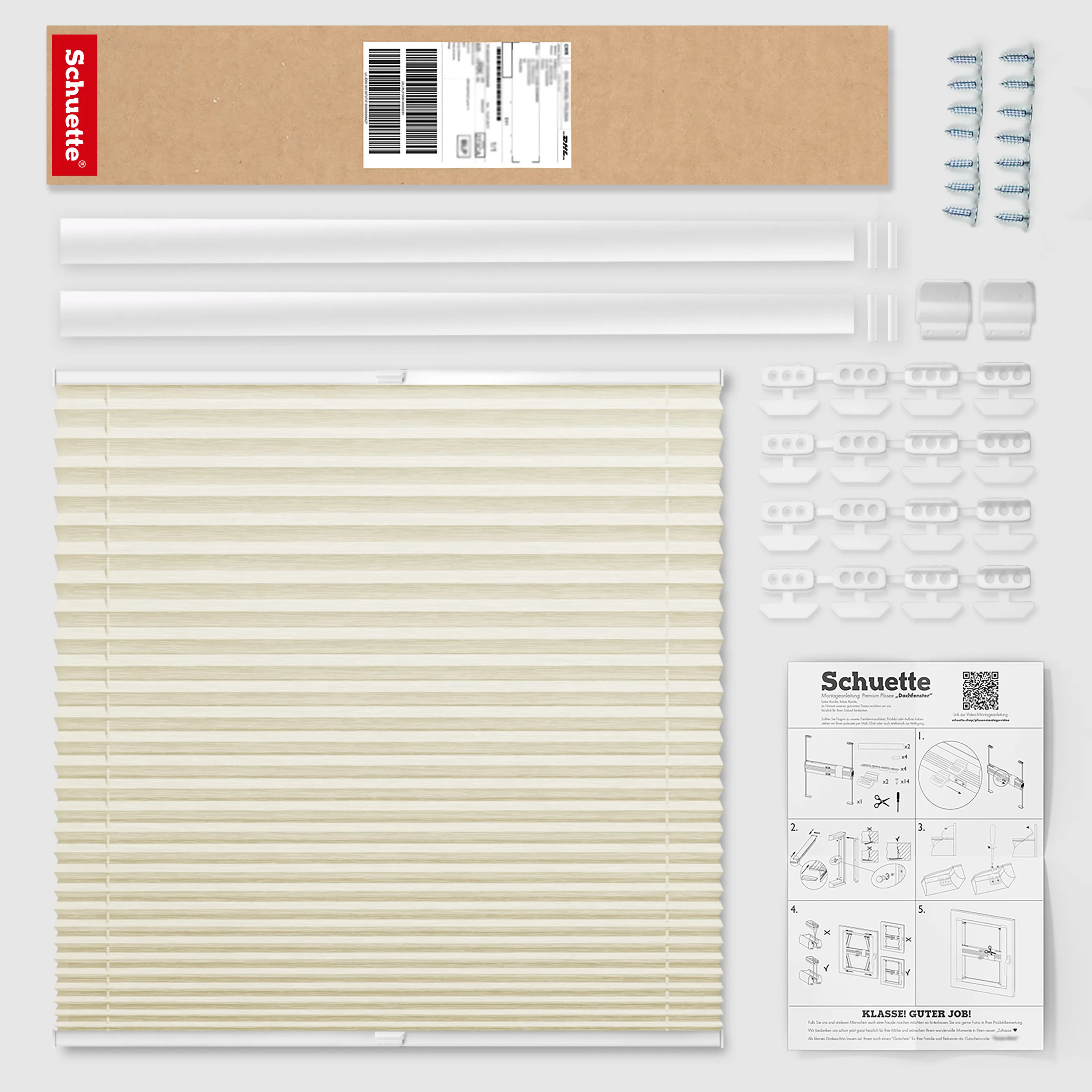 Schuette® Dachfenster Plissee nach Maß • Dolomite Kollektion: Wet Stand (Beige) • Profilfarbe: Eiche
