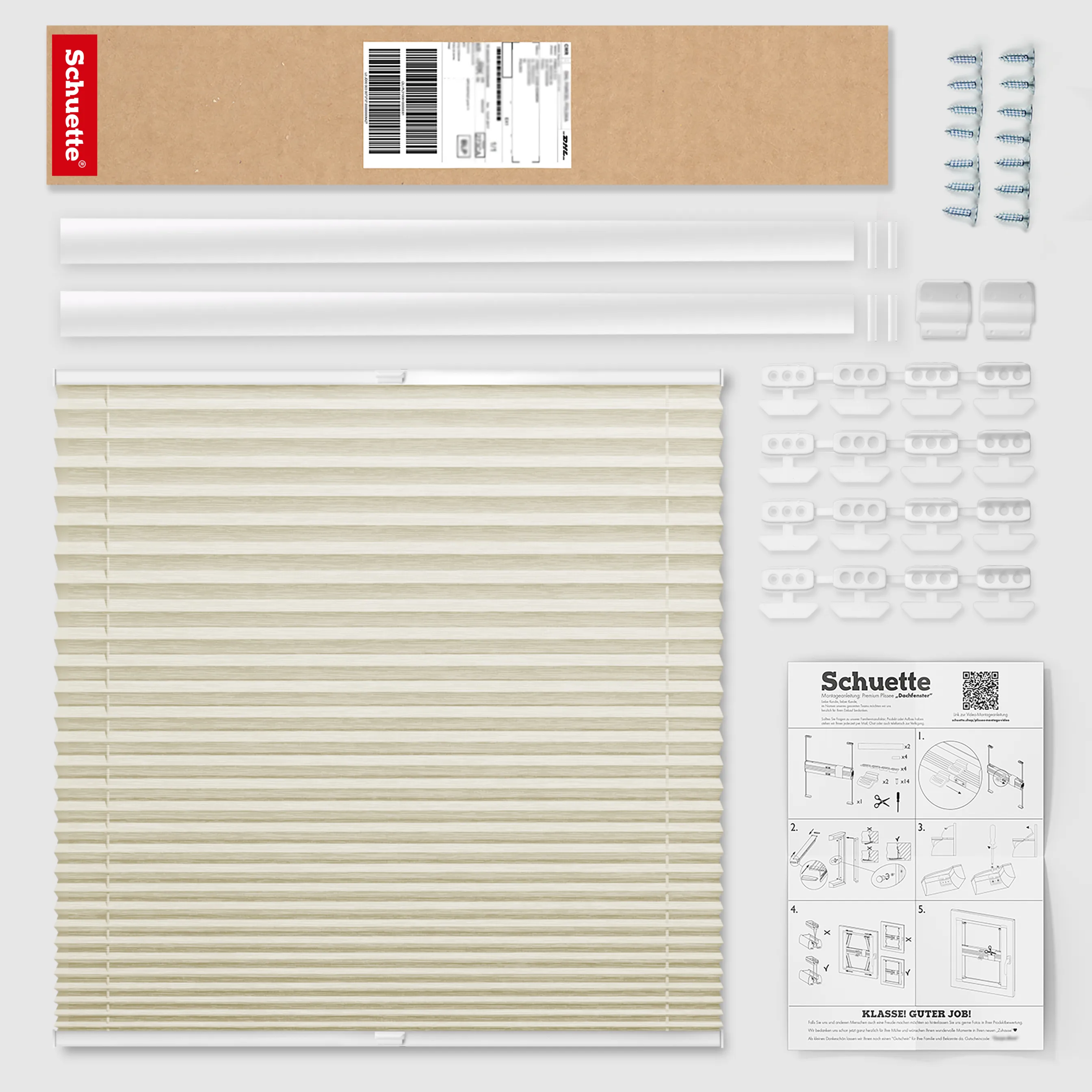 Schuette® Dachfenster Plissee nach Maß • Dolomite Kollektion: Light Coffee (Beige) • Profilfarbe: Silber