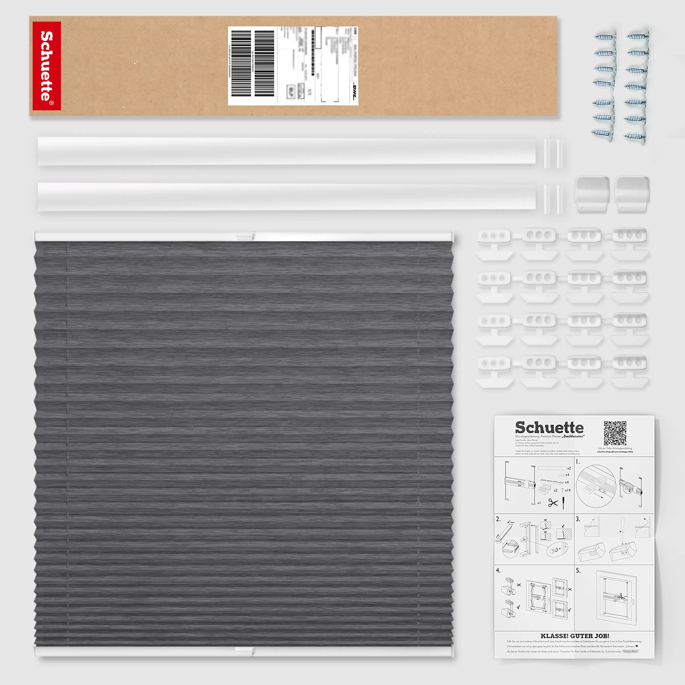 Schuette® Dachfenster Plissee nach Maß • Dolomite Kollektion: Dark Vintage (Grau) • Profilfarbe: Eiche
