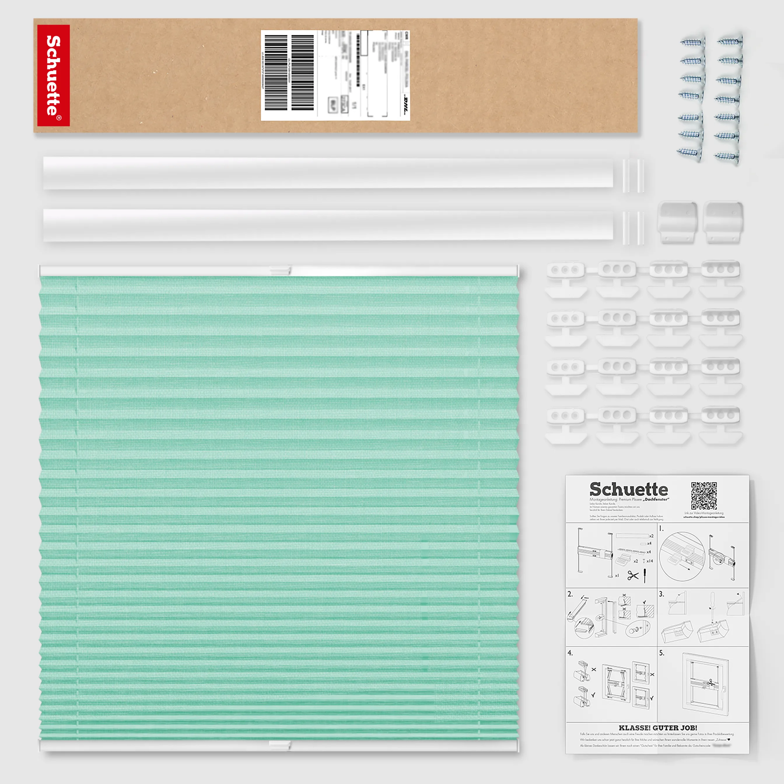 Schuette® Dachfenster Plissee nach Maß • Melange Kollektion: Mint Ice Cream (Grün) • Profilfarbe: Braun