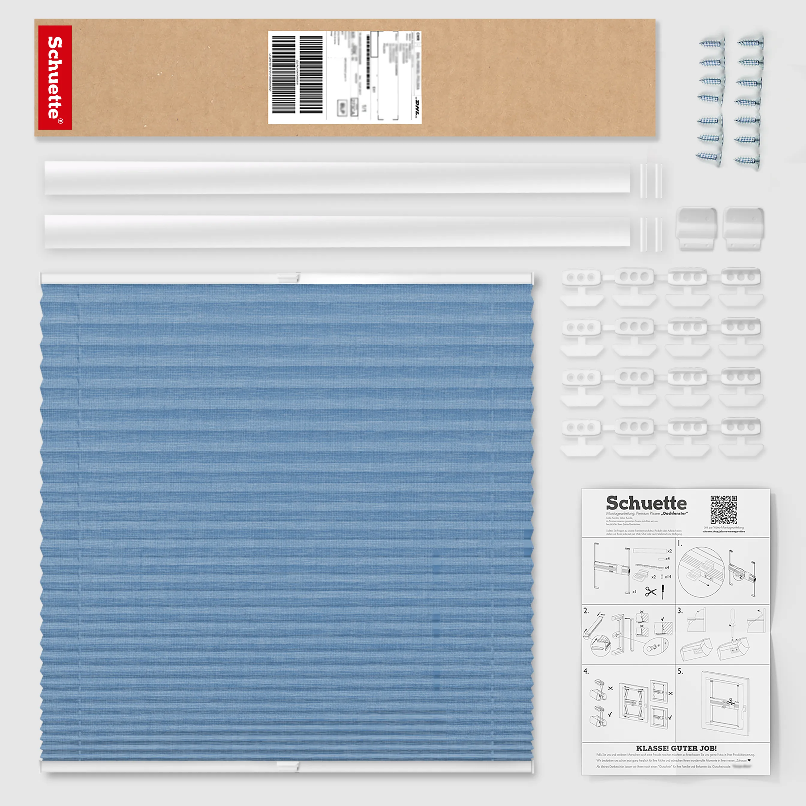 Schuette® Dachfenster Plissee nach Maß • Melange Kollektion: Deep Sea (Blau) • Profilfarbe: Eiche