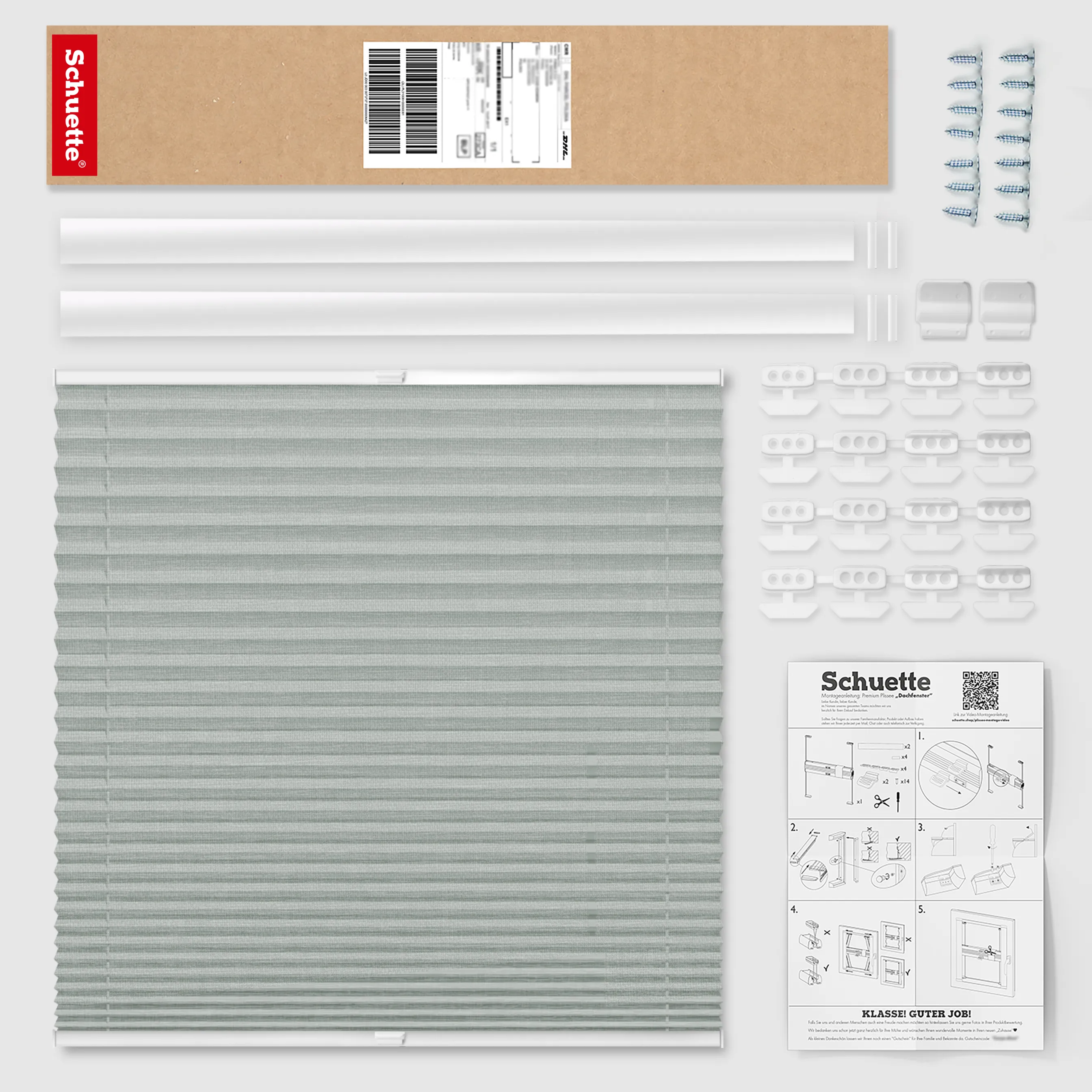 Schuette® Dachfenster Plissee nach Maß • Melange Kollektion: On The Road (Grau) • Profilfarbe: Braun