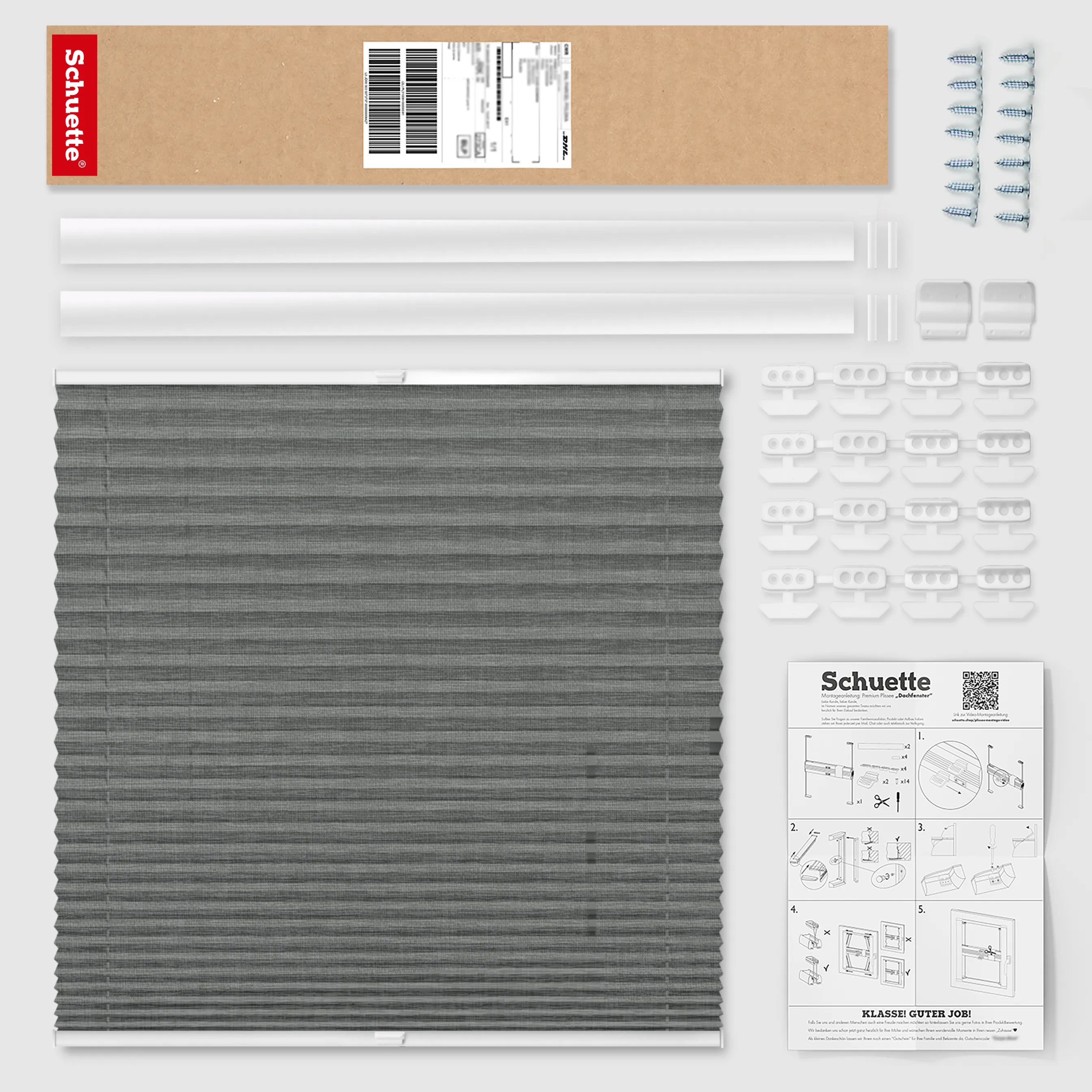 Schuette® Dachfenster Plissee nach Maß • Melange Kollektion: Black Pearl (Schwarz) • Profilfarbe: Braun