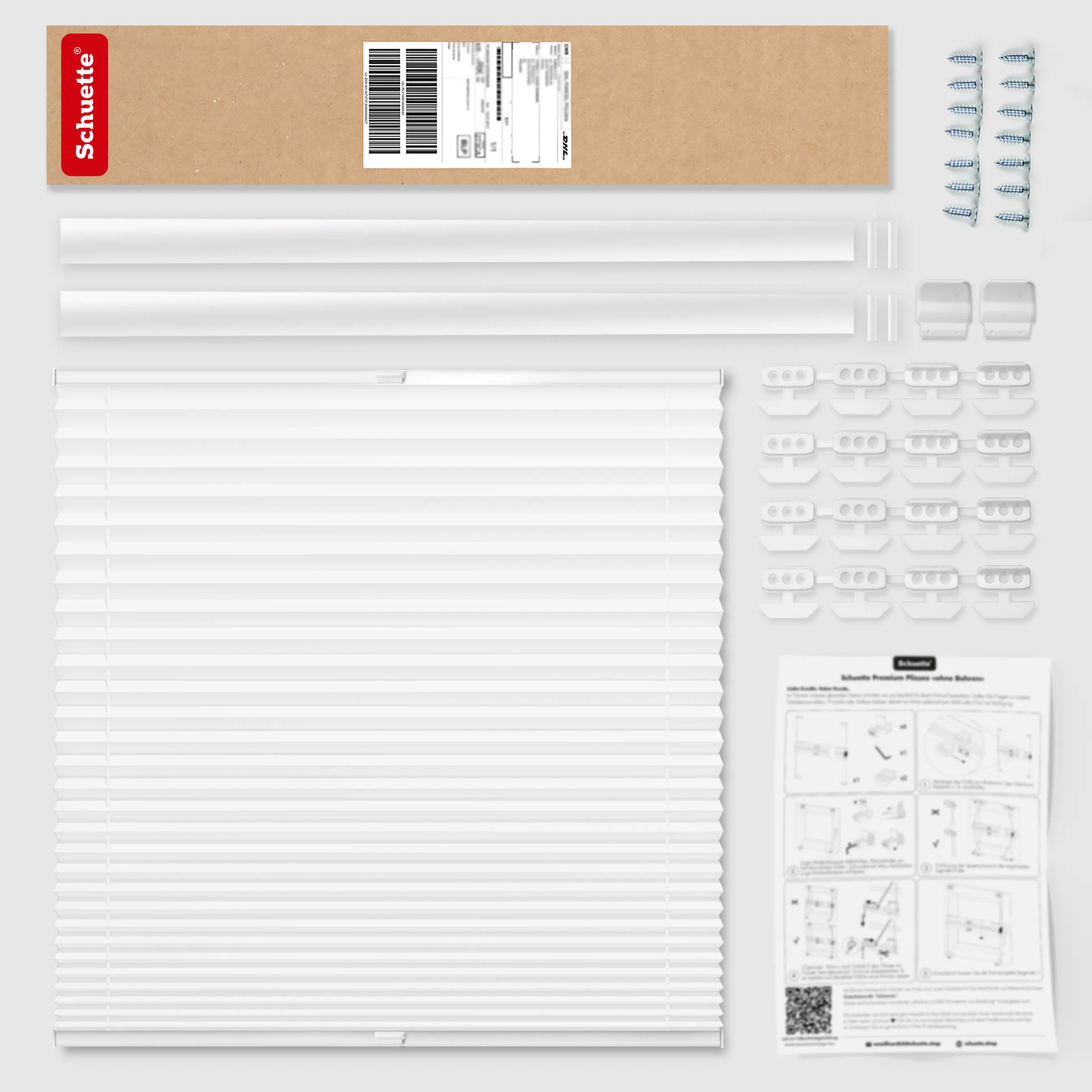 Schuette® Dachfenster Plissee nach Maß • Premium Kollektion: White Day (Weiß) • Profilfarbe: Silber