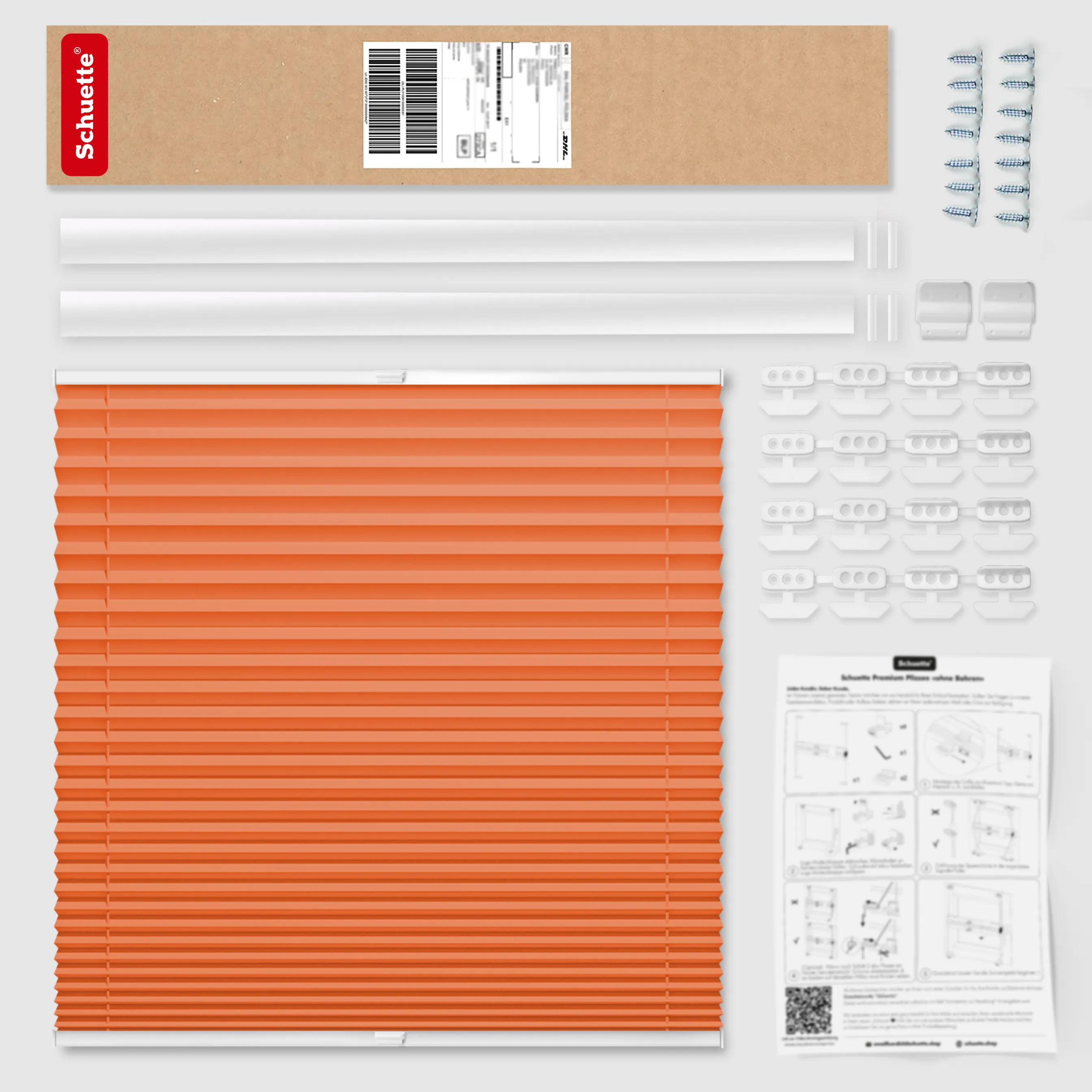 Schuette® Dachfenster Plissee nach Maß • Premium Kollektion: Sunset (Orange) • Profilfarbe: Eiche