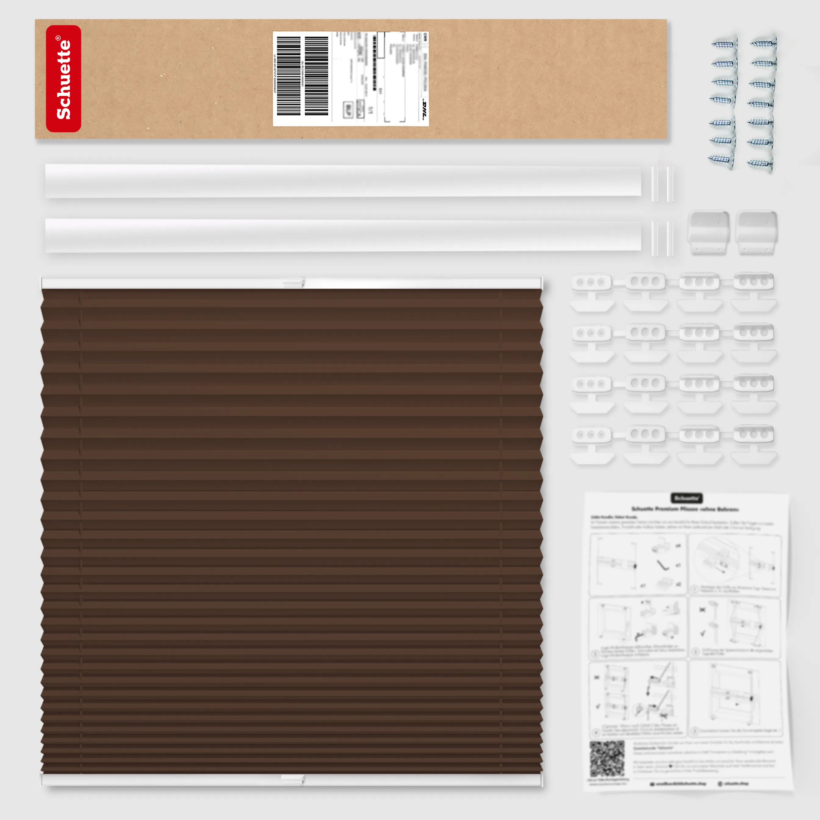 Schuette® Dachfenster Plissee nach Maß • Premium Kollektion: Hot Chocolate (Dunkelbraun) • Profilfarbe: Weiß