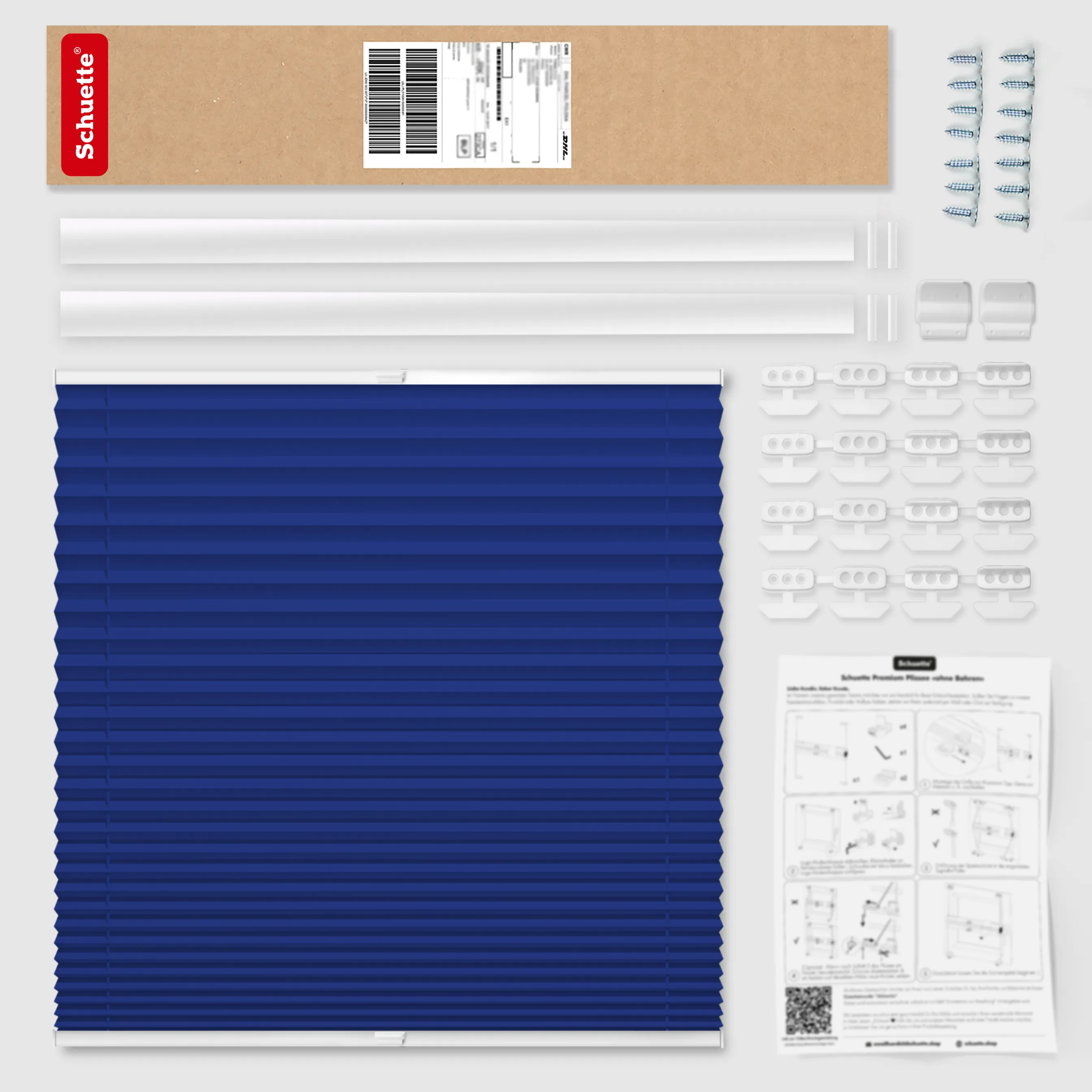 Schuette® Dachfenster Plissee nach Maß • Premium Kollektion: Deep Lagoon (Blau) • Profilfarbe: Braun