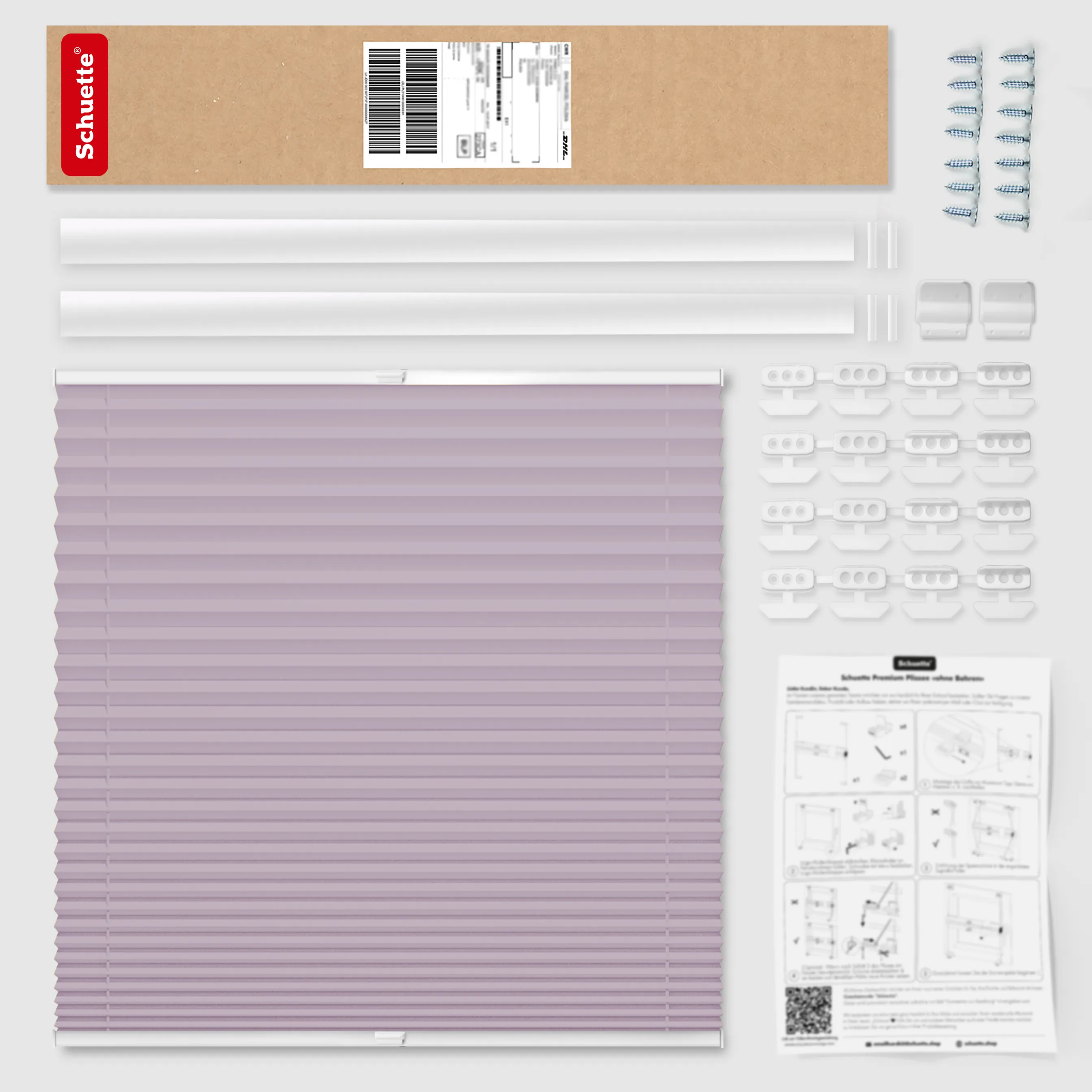 Schuette® Dachfenster Plissee nach Maß • Premium Kollektion: Plum Charm (Lila) • Profilfarbe: Walnuss