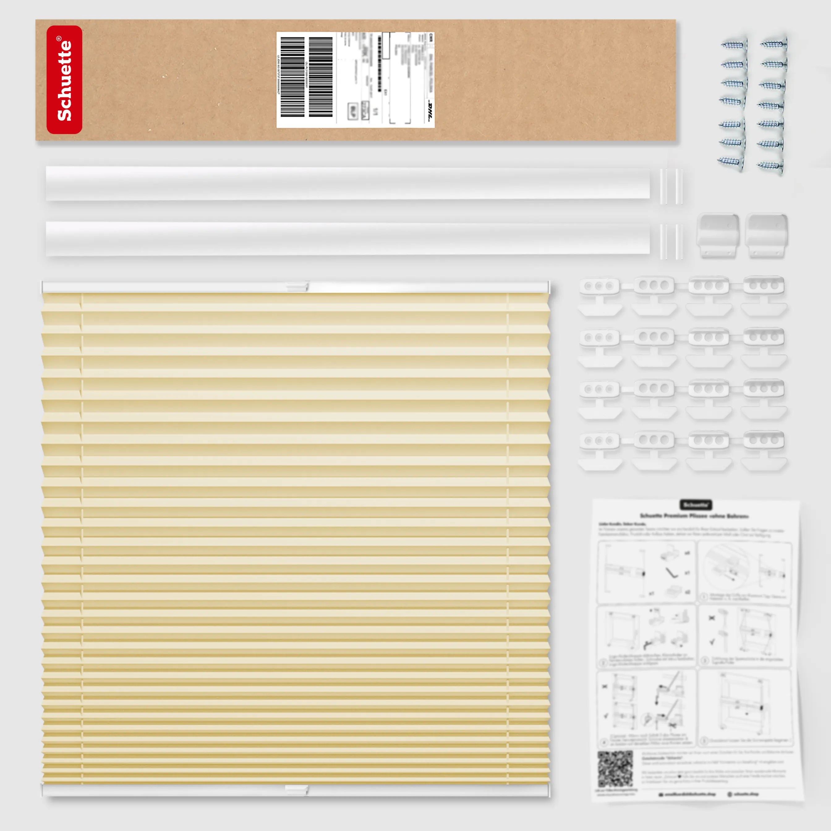 Schuette® Dachfenster Plissee nach Maß • Thermo Kollektion: Milk Tea (Beige) • Profilfarbe: Walnuss