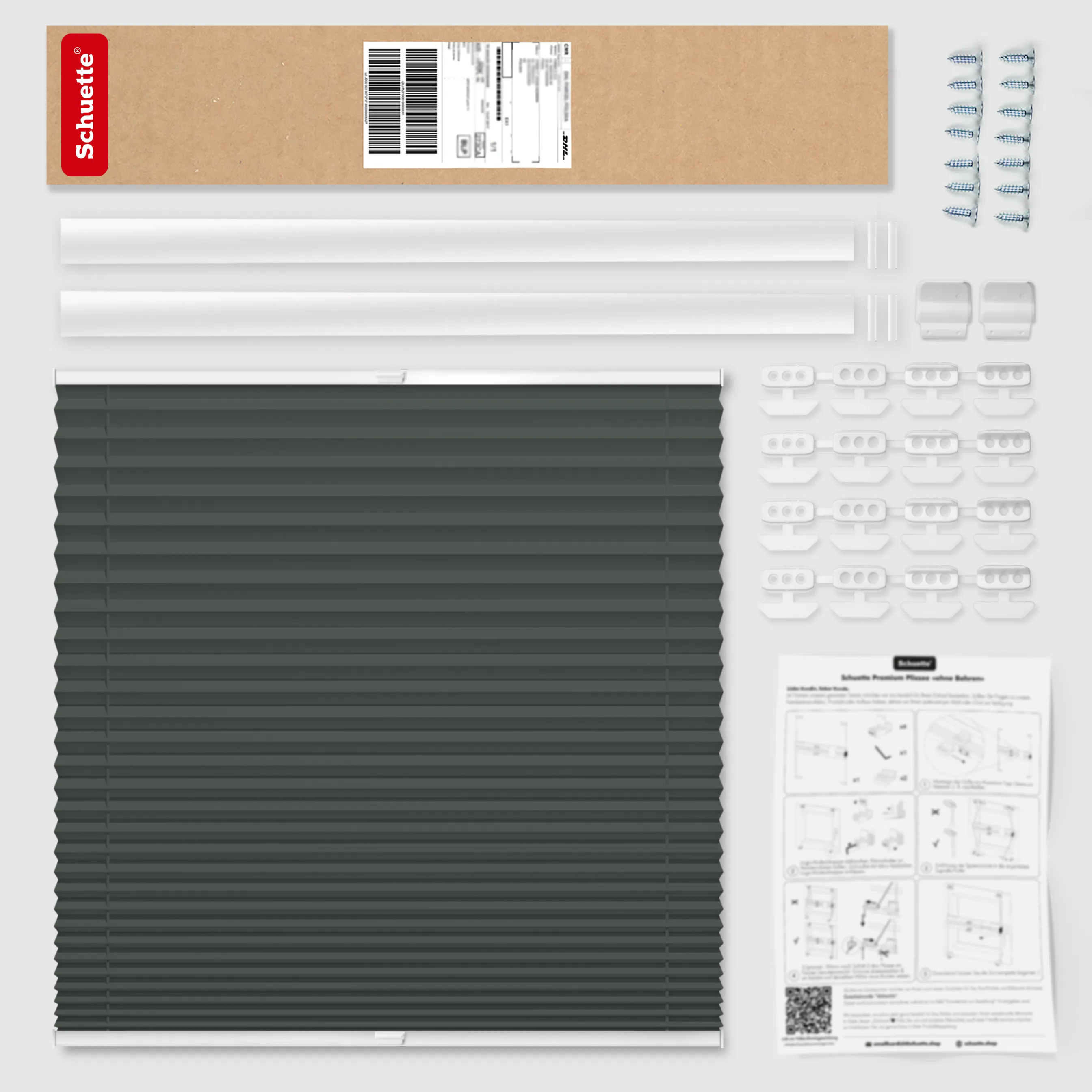 Schuette® Dachfenster Plissee nach Maß • Thermo Kollektion: Before Storm (Grau) • Profilfarbe: Eiche