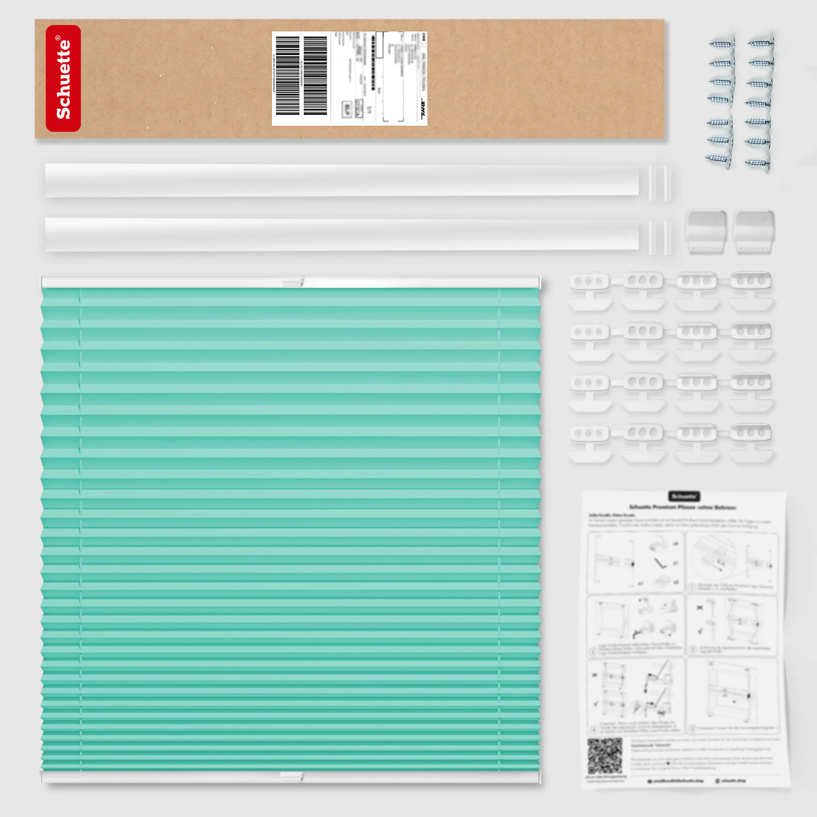 Schuette® Dachfenster Plissee nach Maß • Thermo Kollektion: Tide Tune (Türkis) • Profilfarbe: Braun