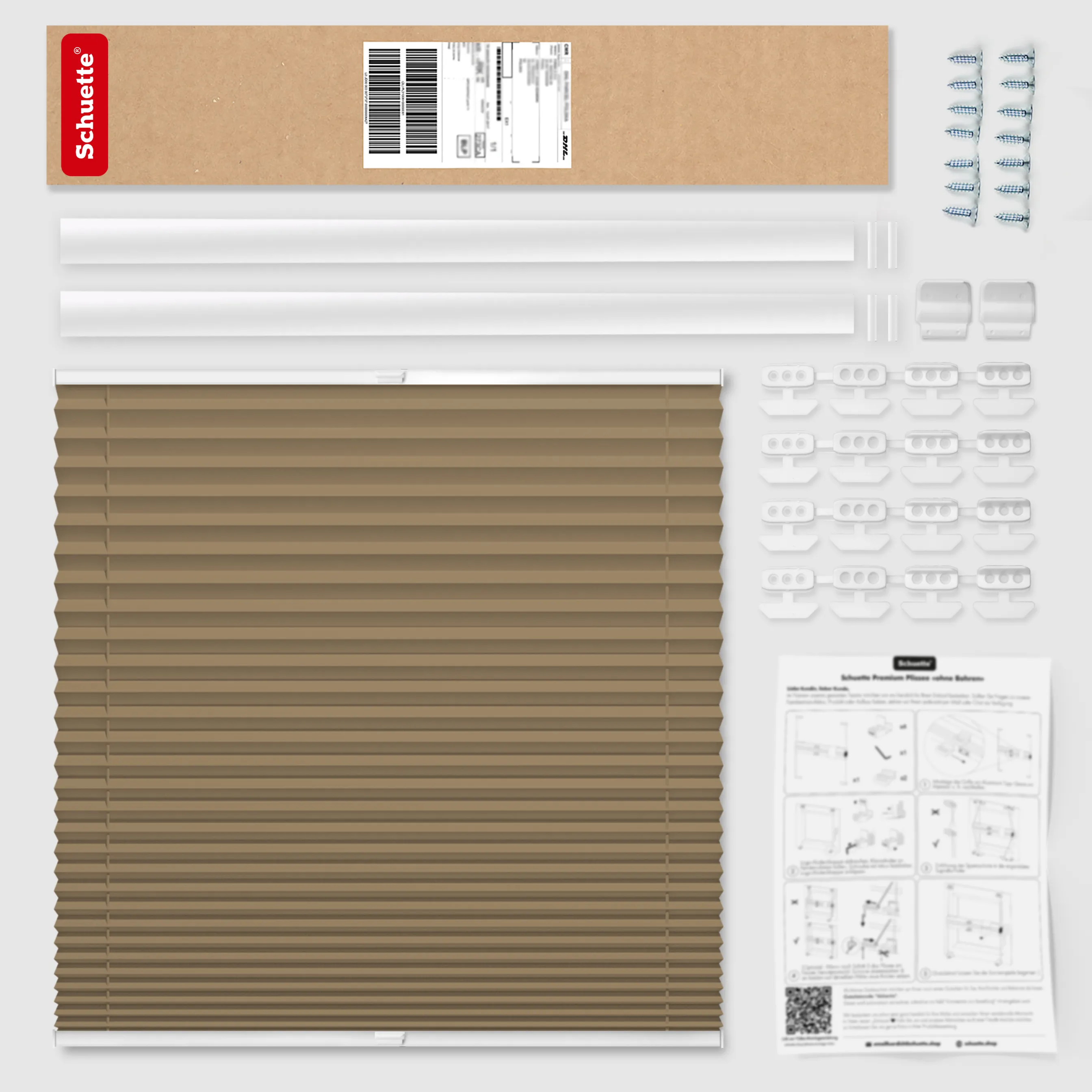 Schuette® Dachfenster Plissee nach Maß • Thermo Kollektion: Mocha Dream (Hellbraun) • Profilfarbe: Silber