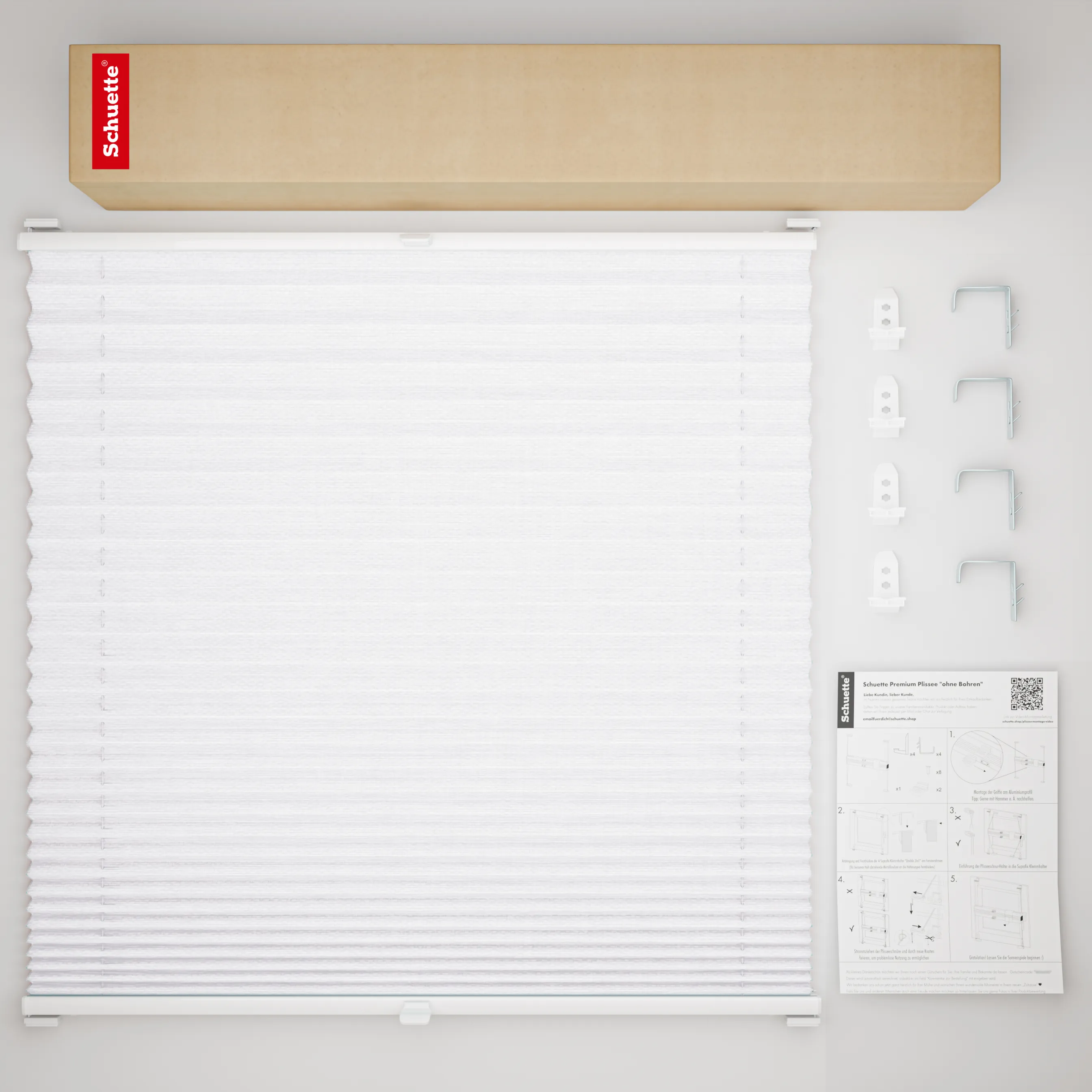 Schuette® Plissee mit Bohren nach Maß • Suprafix "Double 2in1" Schraub- & Klemmhalter • Dolomite Kollektion: Cold Morning (Grau) • Profilfarbe: Eiche