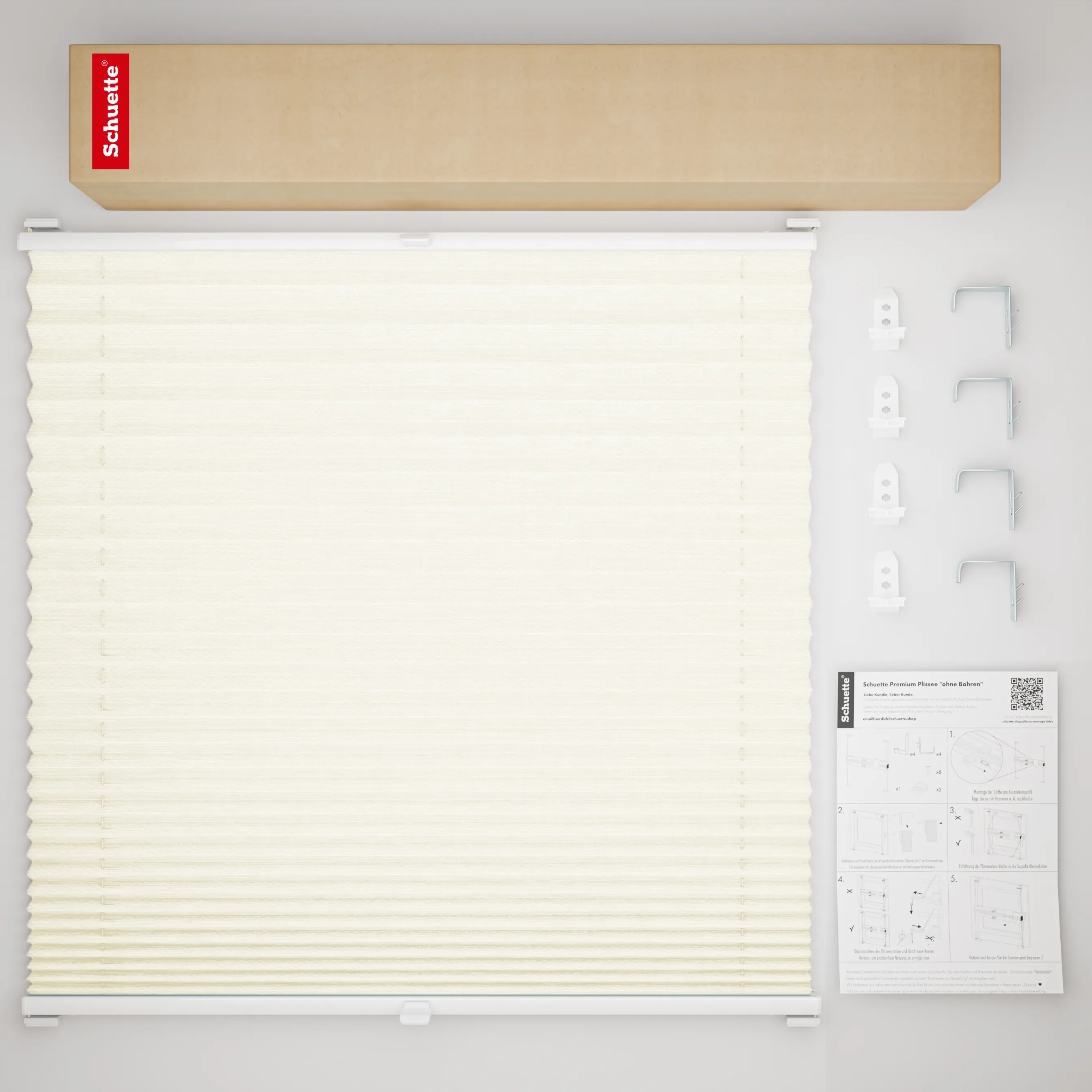 Schuette® Plissee mit Bohren nach Maß • Suprafix "Double 2in1" Schraub- & Klemmhalter • Dolomite Kollektion: Vanilla Sky (Beige) • Profilfarbe: Weiß