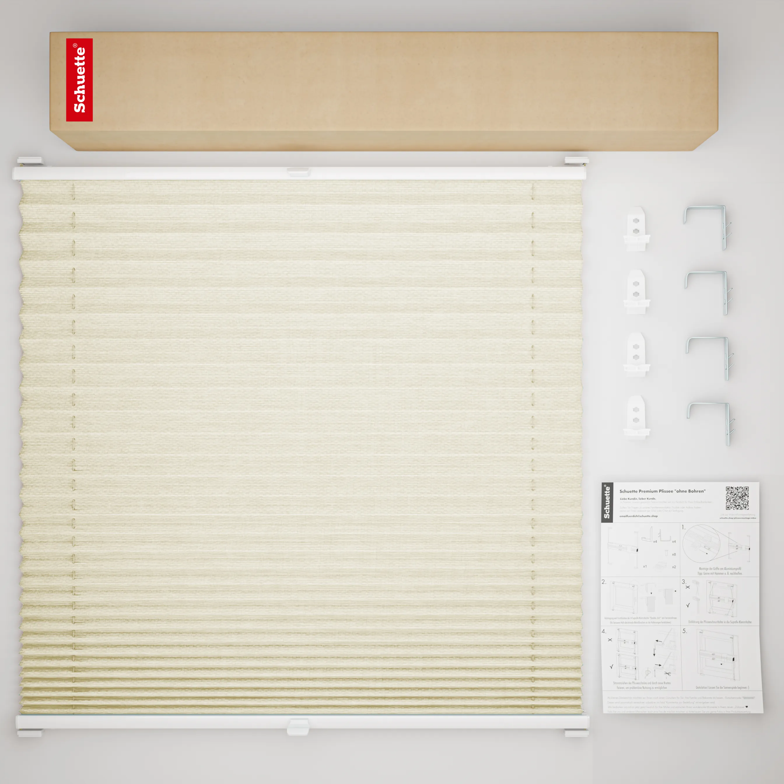 Schuette® Plissee mit Bohren nach Maß • Suprafix "Double 2in1" Schraub- & Klemmhalter • Dolomite Kollektion: Wet Stand (Beige) • Profilfarbe: Weiß