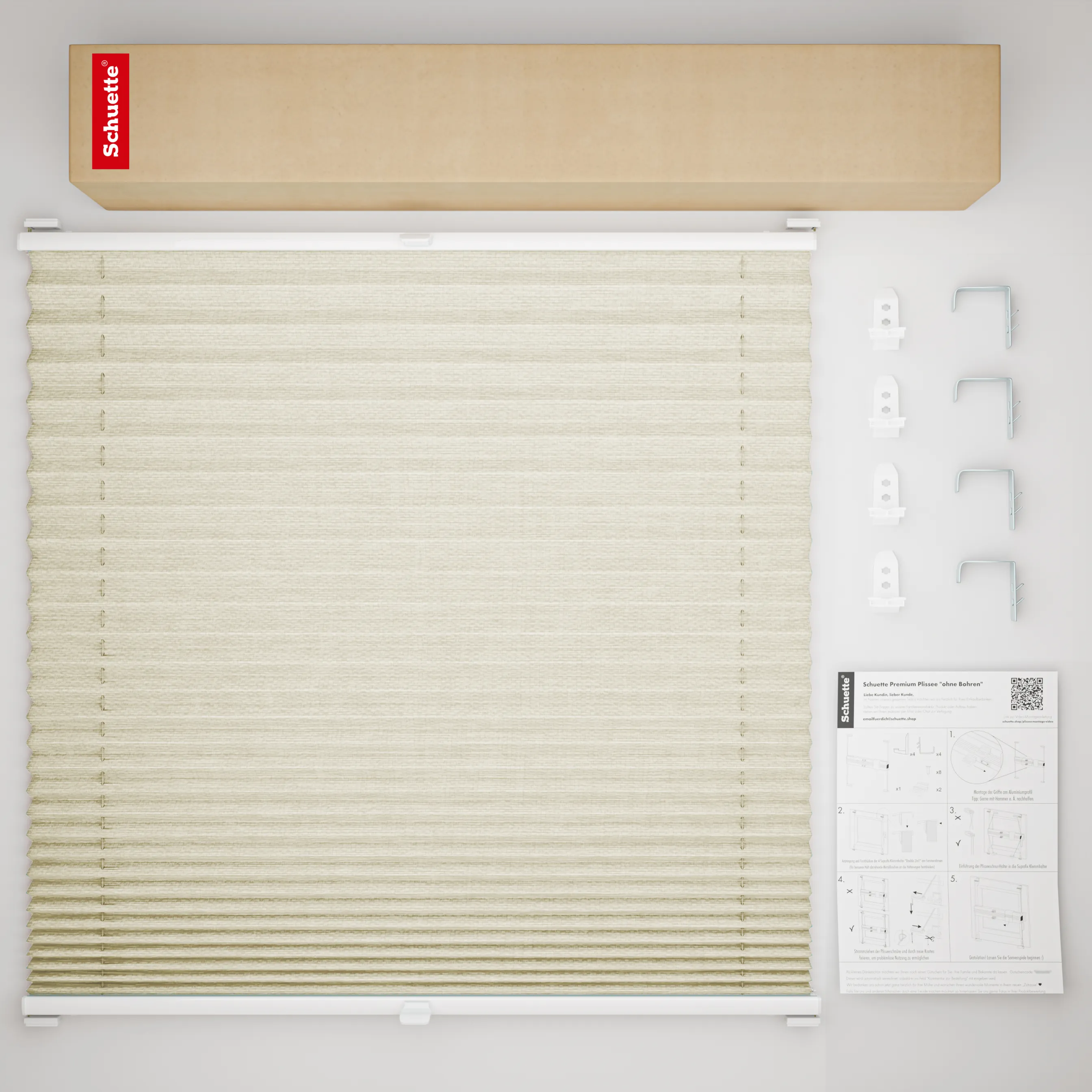 Schuette® Plissee mit Bohren nach Maß • Suprafix "Double 2in1" Schraub- & Klemmhalter • Dolomite Kollektion: Light Coffee (Beige) • Profilfarbe: Eiche