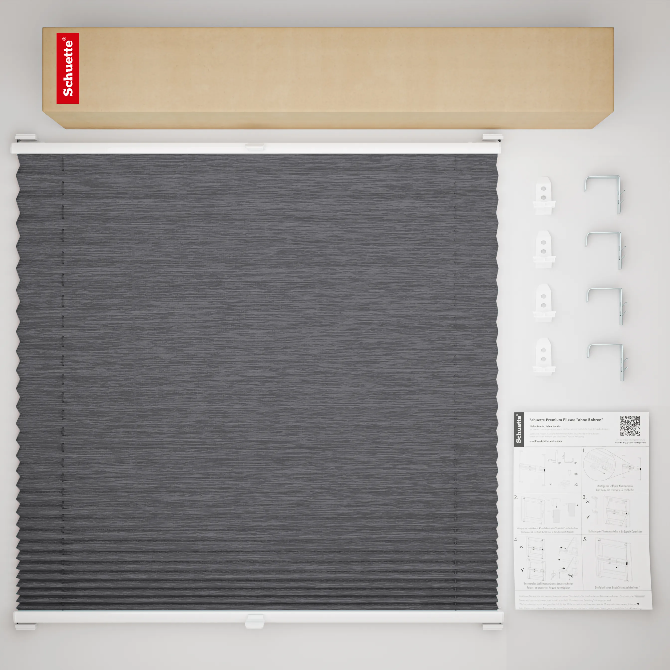 Schuette® Plissee mit Bohren nach Maß • Suprafix "Double 2in1" Schraub- & Klemmhalter • Dolomite Kollektion: Dark Vintage (Grau) • Profilfarbe: Weiß
