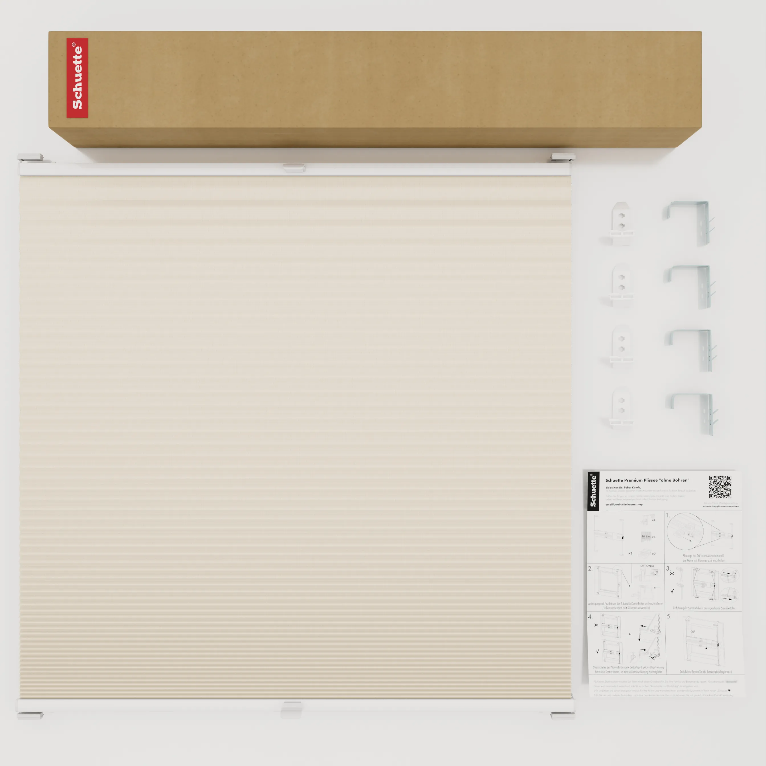 Schuette® Wabenplissee mit Bohren nach Maß • Suprafix "Double 2in1" Schraub- & Klemmhalter • Honey Kollektion: Calm Coast (Beige) • Profilfarbe: Weiß