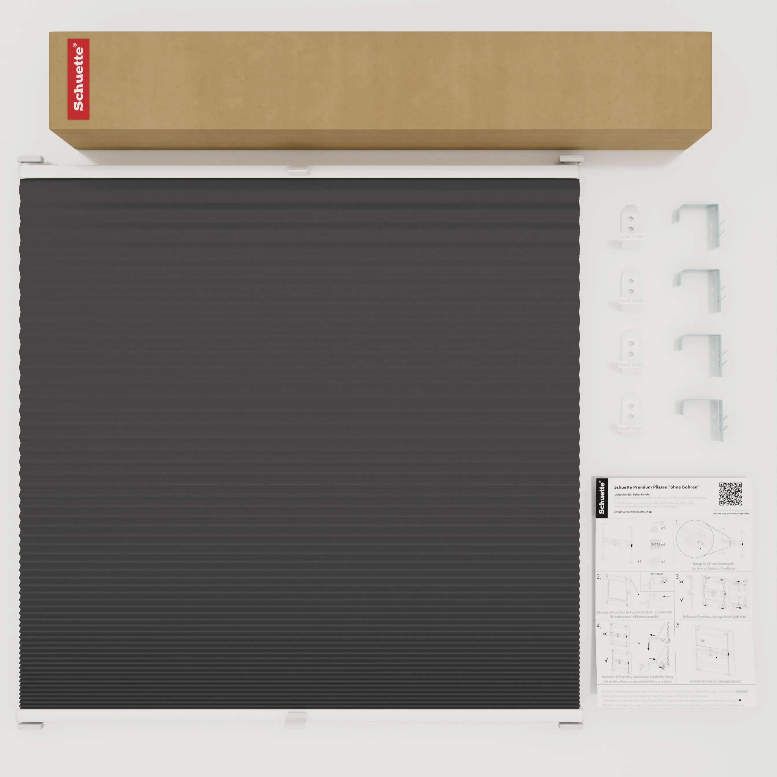 Schuette® Wabenplissee mit Bohren nach Maß • Suprafix "Double 2in1" Schraub- & Klemmhalter • Honey Kollektion: Starry Night (Schwarz) • Profilfarbe: Walnuss