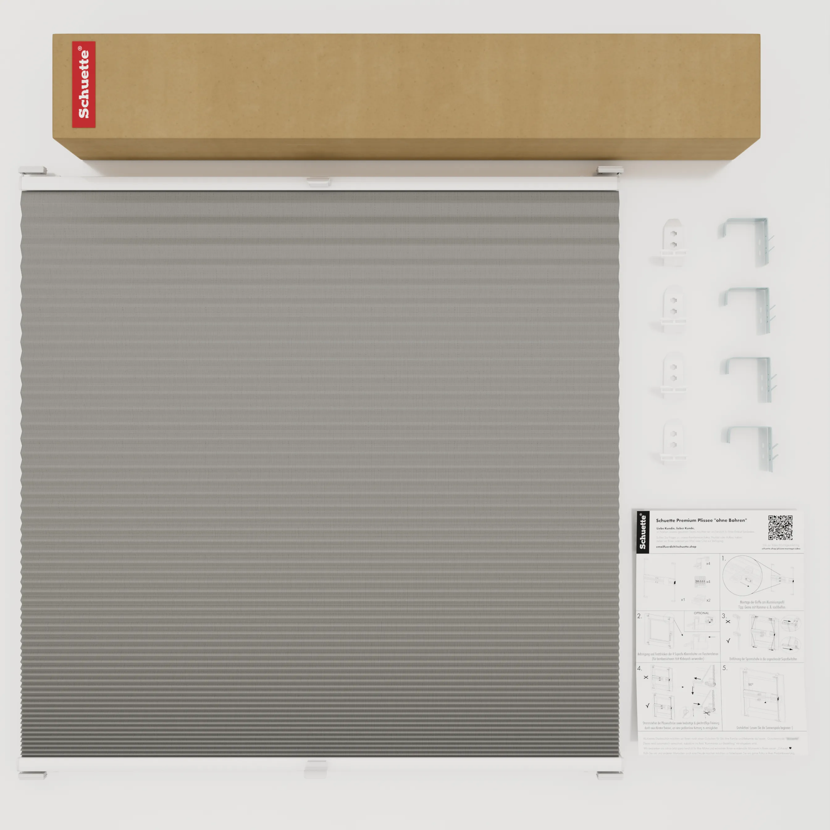 Schuette® Wabenplissee mit Bohren nach Maß • Suprafix "Double 2in1" Schraub- & Klemmhalter • Honey Kollektion: Silver Mist (Grau) • Profilfarbe: Weiß