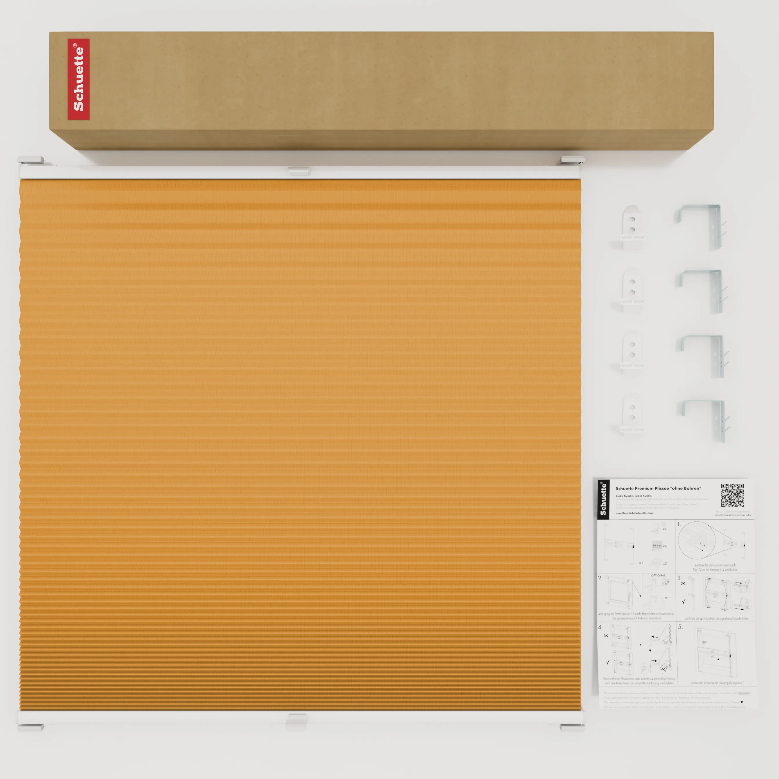 Schuette® Wabenplissee mit Bohren nach Maß • Suprafix "Double 2in1" Schraub- & Klemmhalter • Honey Kollektion: Citrus Glow (Orange) • Profilfarbe: Braun