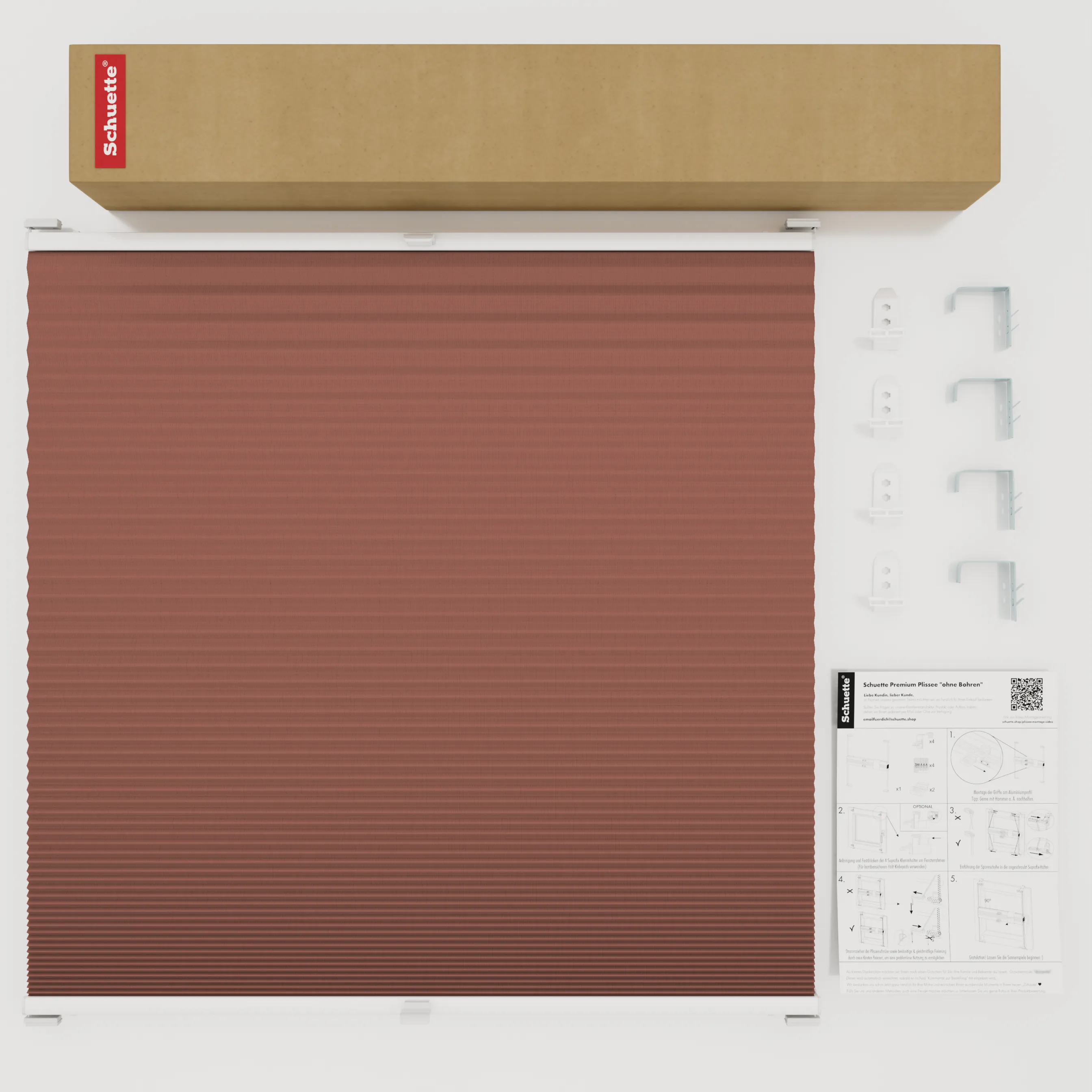 Schuette® Wabenplissee mit Bohren nach Maß • Suprafix "Double 2in1" Schraub- & Klemmhalter • Honey Kollektion: Poppy Petal (Dunkelrot) • Profilfarbe: Weiß