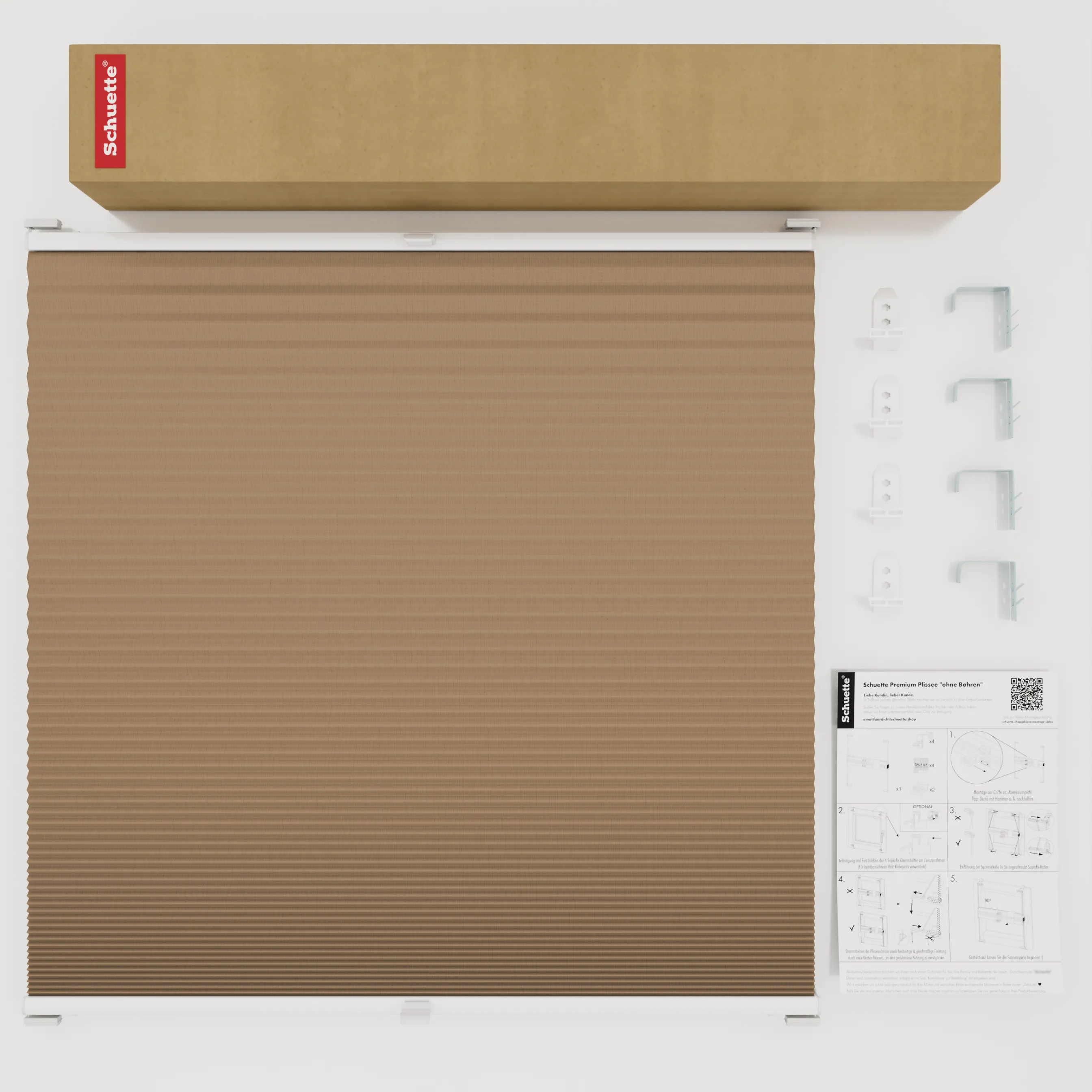 Schuette® Wabenplissee mit Bohren nach Maß • Suprafix "Double 2in1" Schraub- & Klemmhalter • Honey Kollektion: Maple Wood (Braun) • Profilfarbe: Braun