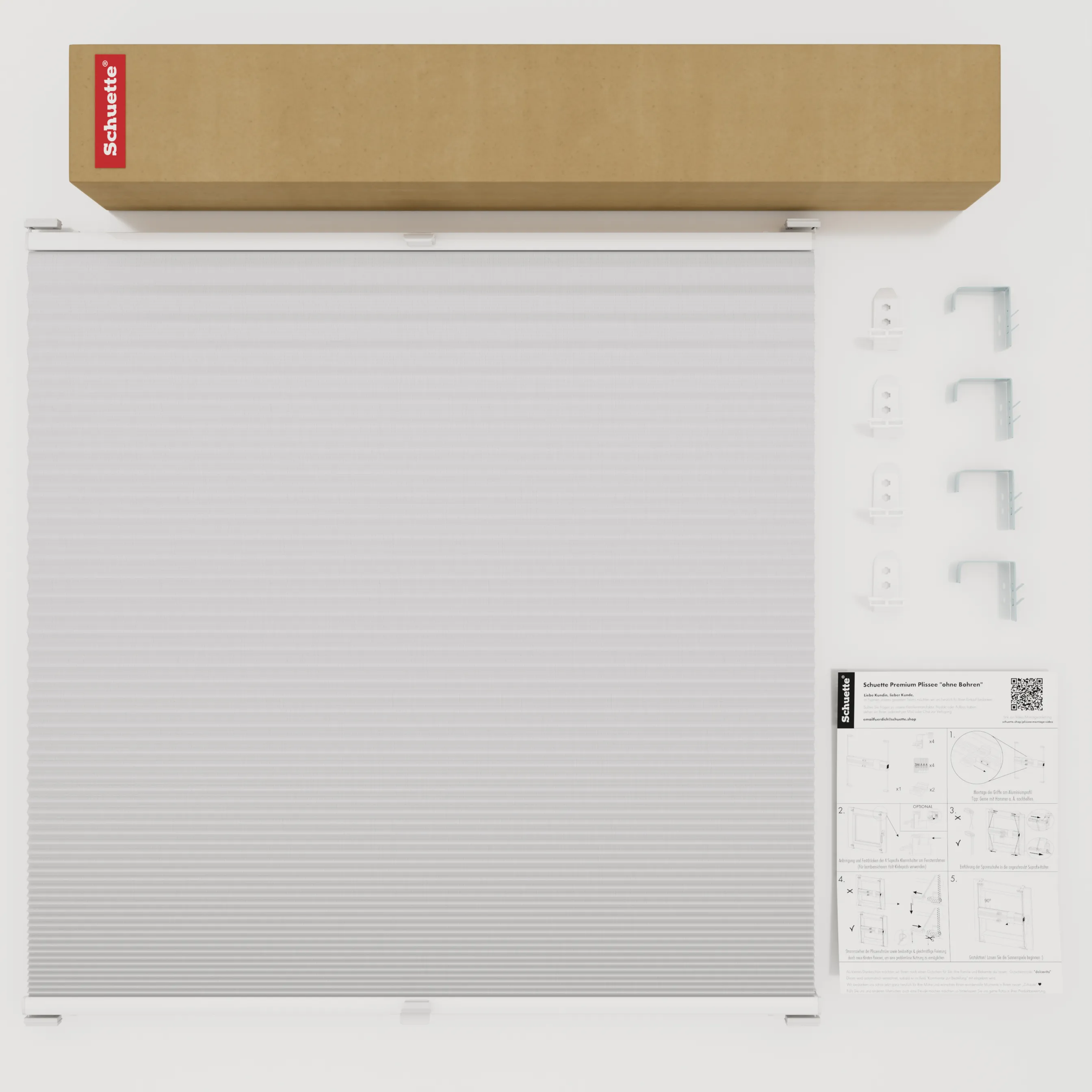 Schuette® Wabenplissee ohne Bohren nach Maß • Suprafix Klemmhalter “Double 2in1” • Honey Kollektion: Gray-zy in Love (Pastellgrau) • Profilfarbe: Weiß