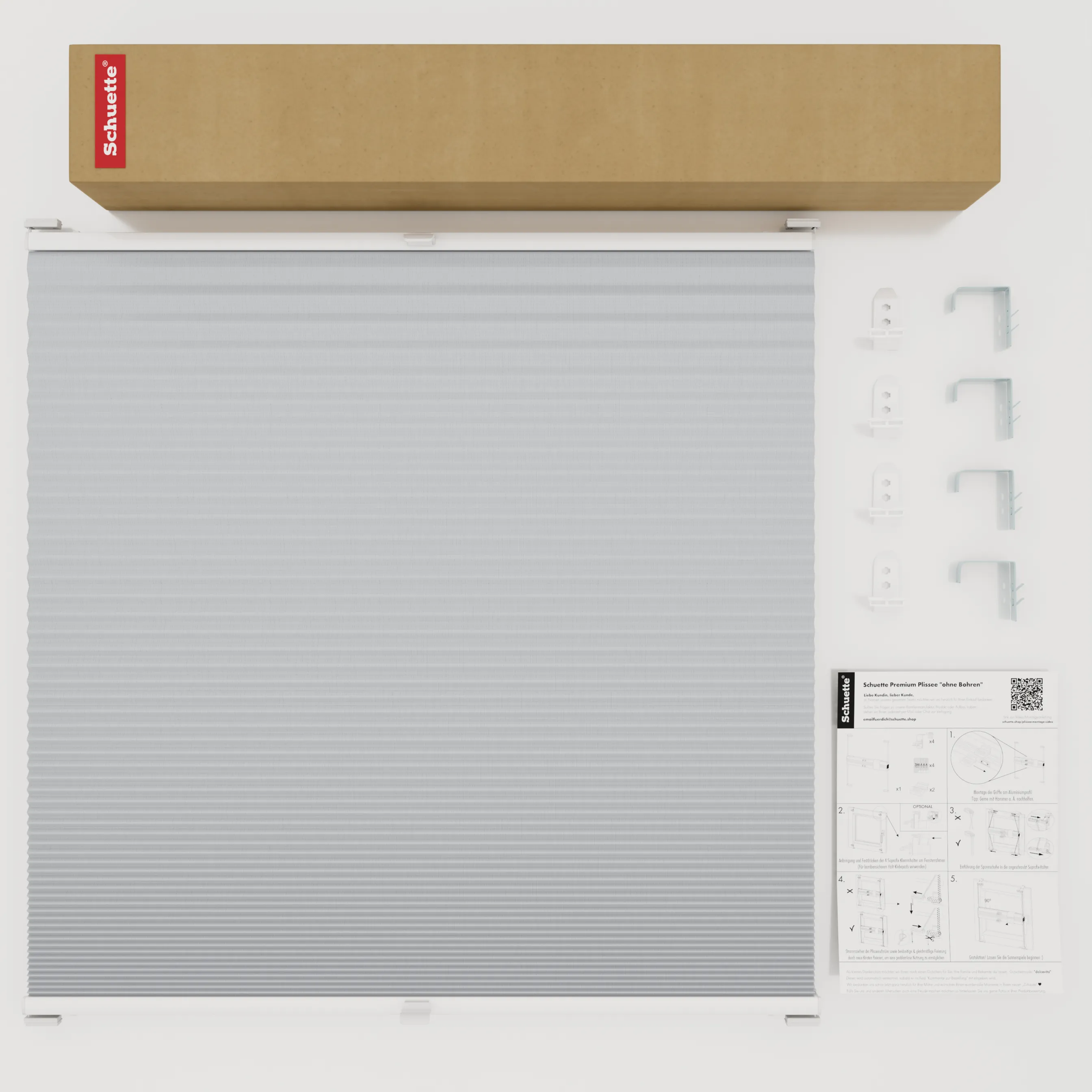 Schuette® Wabenplissee ohne Bohren nach Maß • Suprafix Klemmhalter “Double 2in1” • Honey Kollektion: Skyfall (Hellgrau) • Profilfarbe: Walnuss