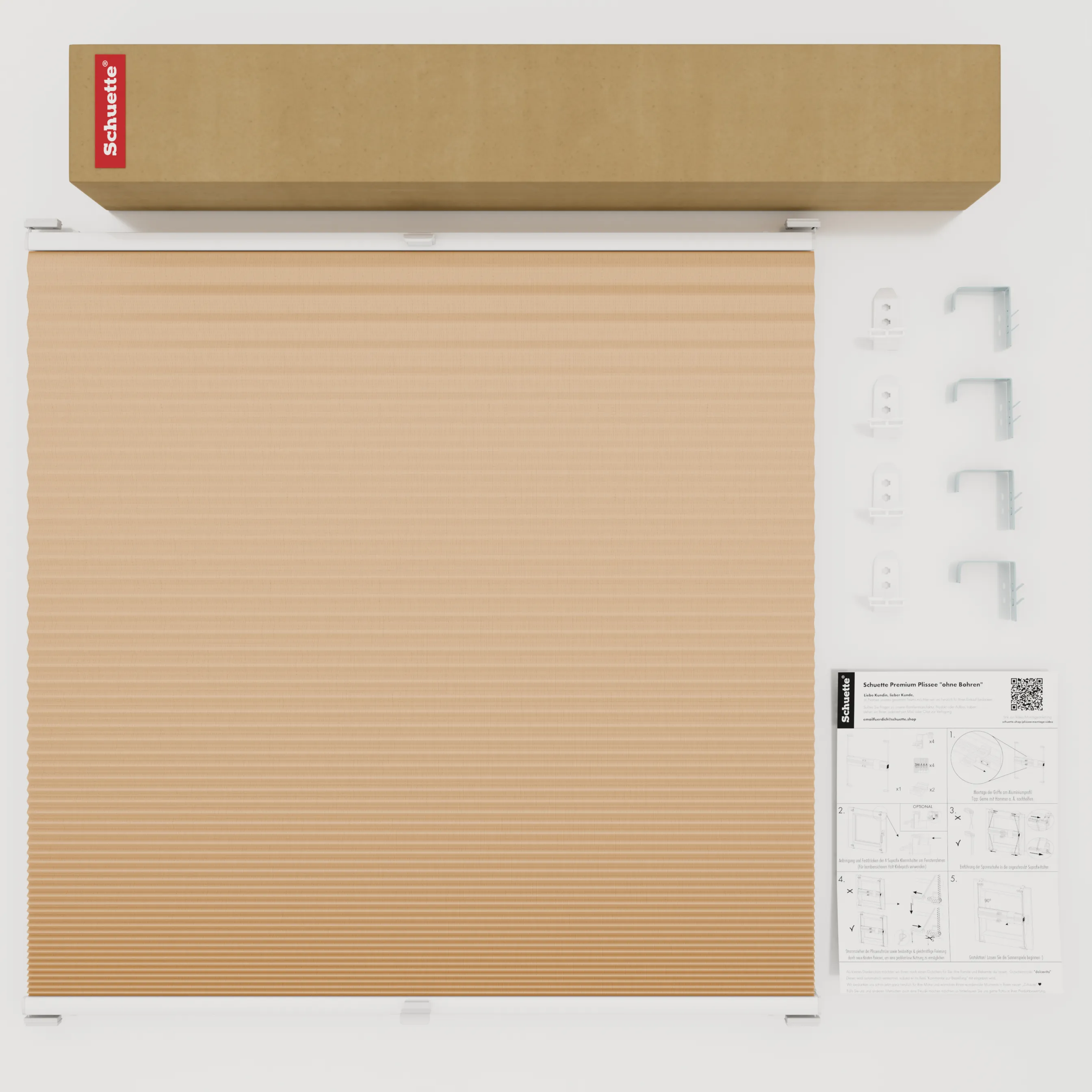 Schuette® Wabenplissee mit Bohren nach Maß • Suprafix "Double 2in1" Schraub- & Klemmhalter• Honey Kollektion: Honeywood (Sand) • Profilfarbe: Walnuss