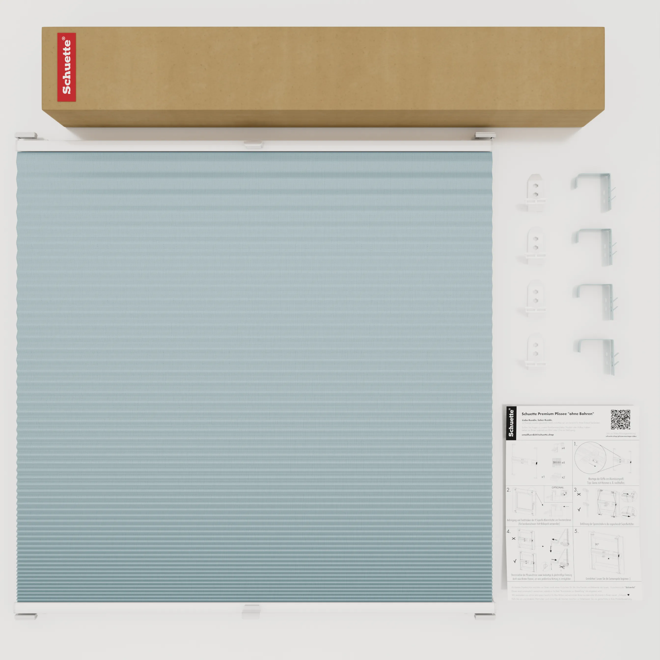 Schuette® Wabenplissee mit Bohren nach Maß • Suprafix "Double 2in1" Schraub- & Klemmhalter • Honey Kollektion: Cloud Nine (Pastellblau) • Profilfarbe: Braun