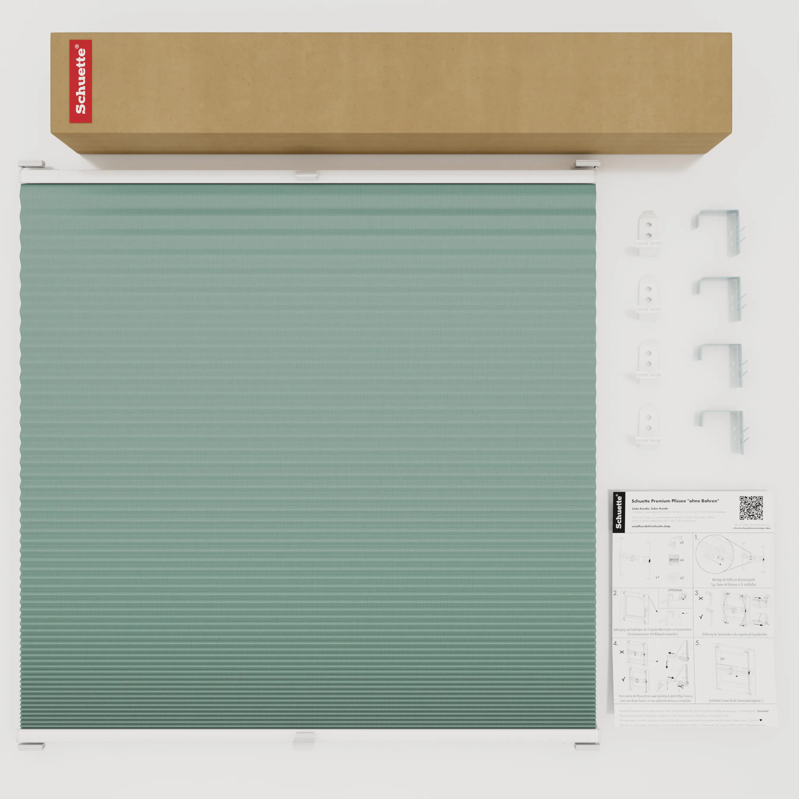 Schuette® Wabenplissee mit Bohren nach Maß • Suprafix "Double 2in1" Schraub- & Klemmhalter • Honey Kollektion: Wicked Emerald (Blassgrün) • Profilfarbe: Weiß