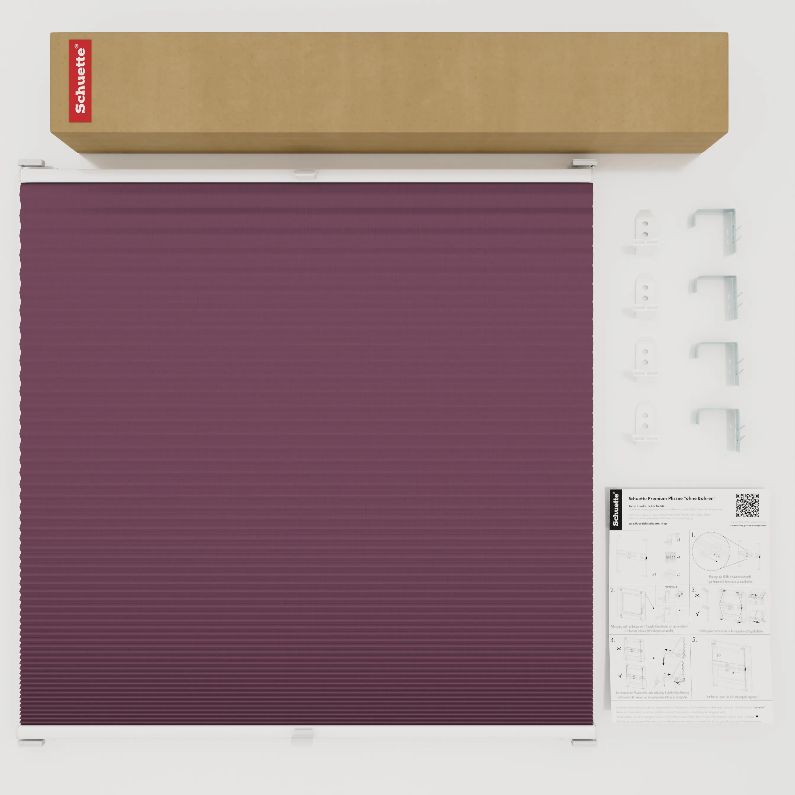 Schuette® Wabenplissee mit Bohren nach Maß • Suprafix "Double 2in1" Schraub- & Klemmhalter • Honey Kollektion: Red Velvet (Purpurrot) • Profilfarbe: Anthrazit