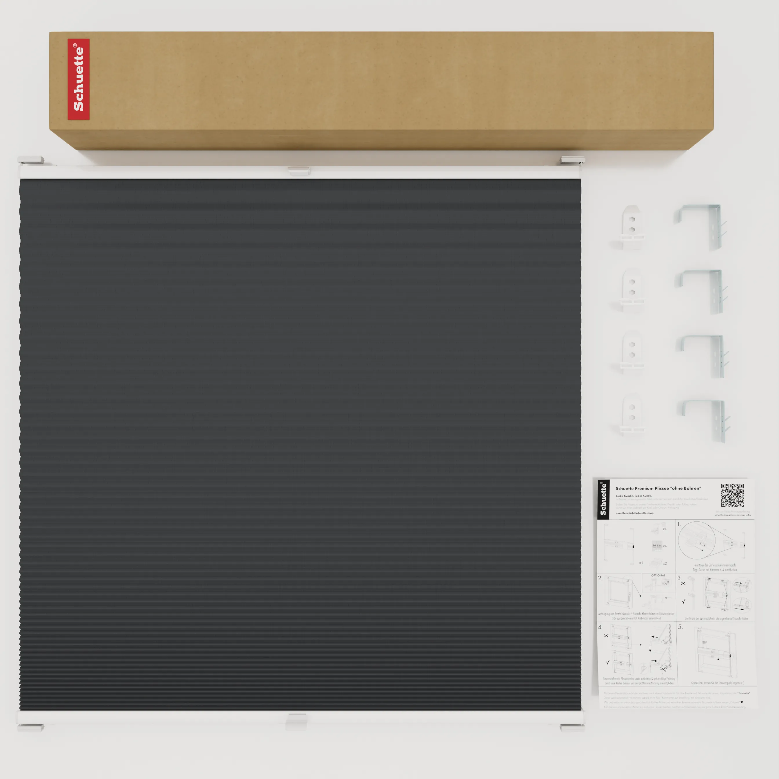 Schuette® Wabenplissee mit Bohren nach Maß • Suprafix "Double 2in1" Schraub- & Klemmhalter • Honey Kollektion: Night Rider (Anthrazit) • Profilfarbe: Walnuss