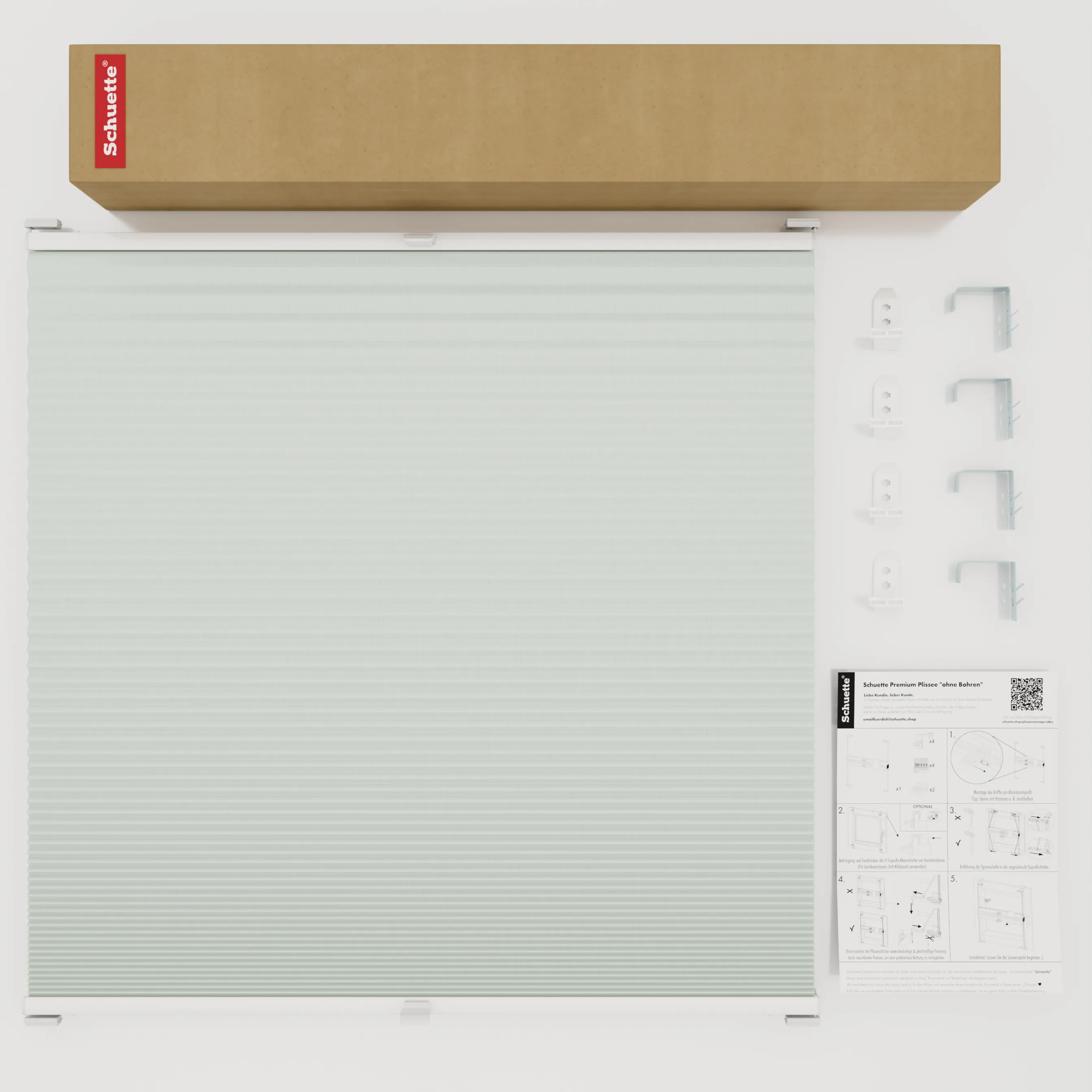 Schuette® Wabenplissee mit Bohren nach Maß • Suprafix "Double 2in1" Schraub- & Klemmhalter • Honey Kollektion: Tinkerbell Twinkle (Pastellgrün) • Profilfarbe: Walnuss