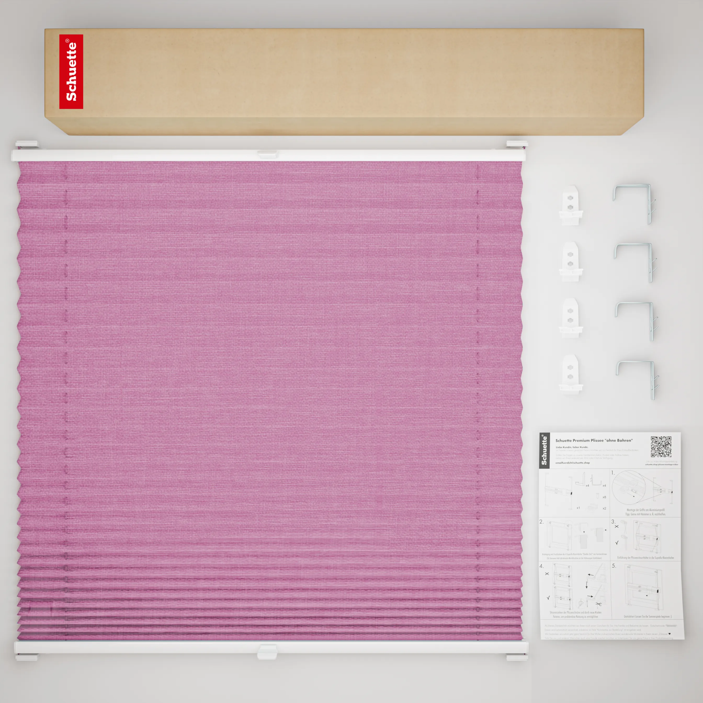 Schuette® Plissee mit Bohren nach Maß • Suprafix "Double 2in1" Schraub- & Klemmhalter • Melange Kollektion: Magic Pink (Rosa) • Profilfarbe: Braun