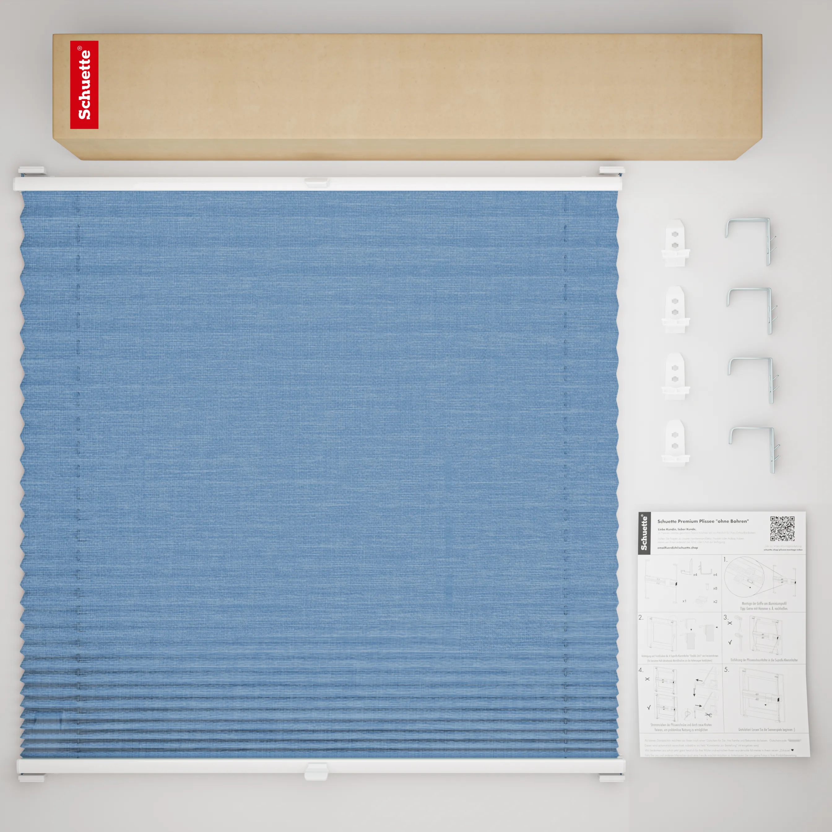 Schuette® Plissee mit Bohren nach Maß • Suprafix "Double 2in1" Schraub- & Klemmhalter • Melange Kollektion: Deep Sea (Blau) • Profilfarbe: Eiche