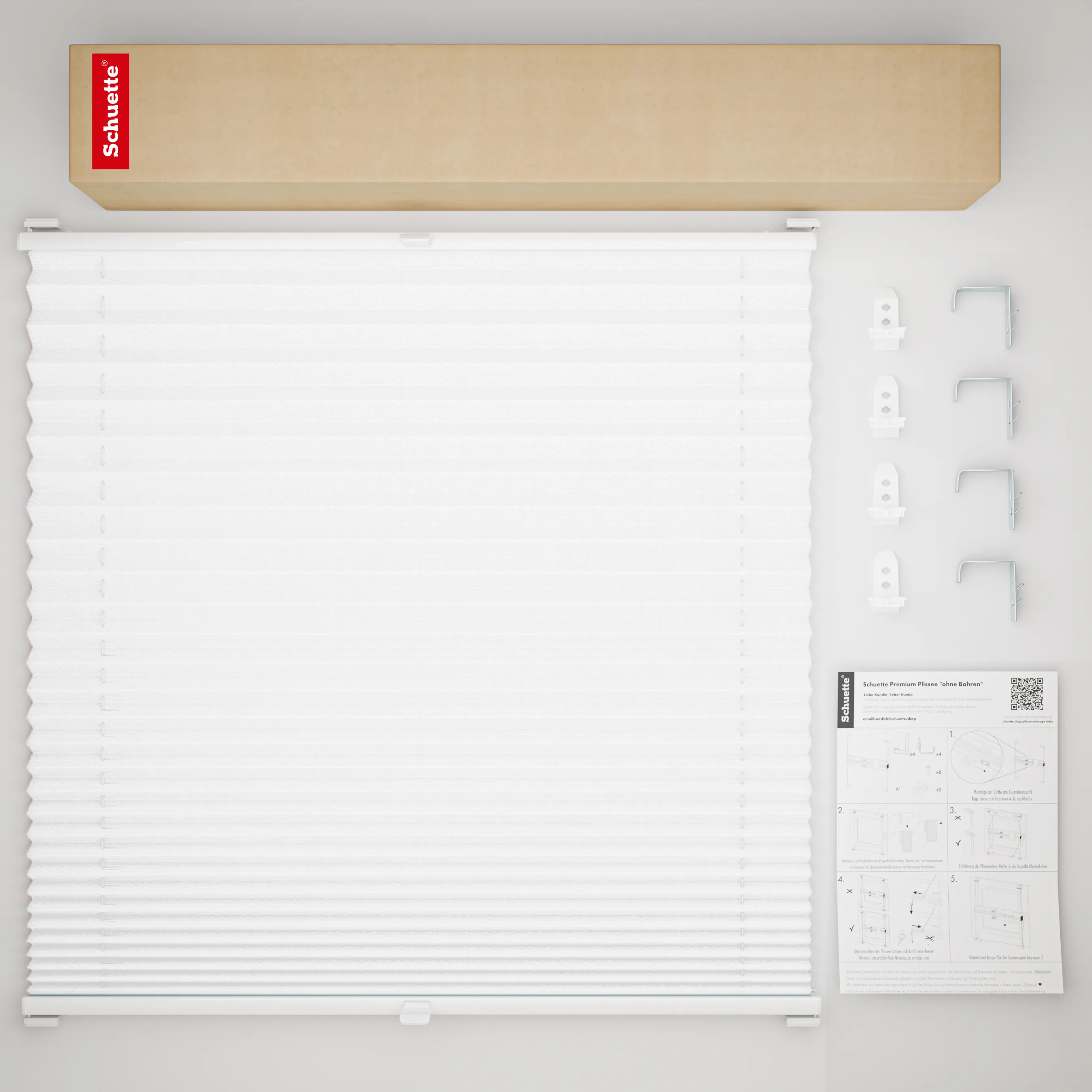 Schuette® Plissee mit Bohren nach Maß • Suprafix "Double 2in1" Schraub- & Klemmhalter • Premium Kollektion: White Day (Weiß) • Profilfarbe: Walnuss