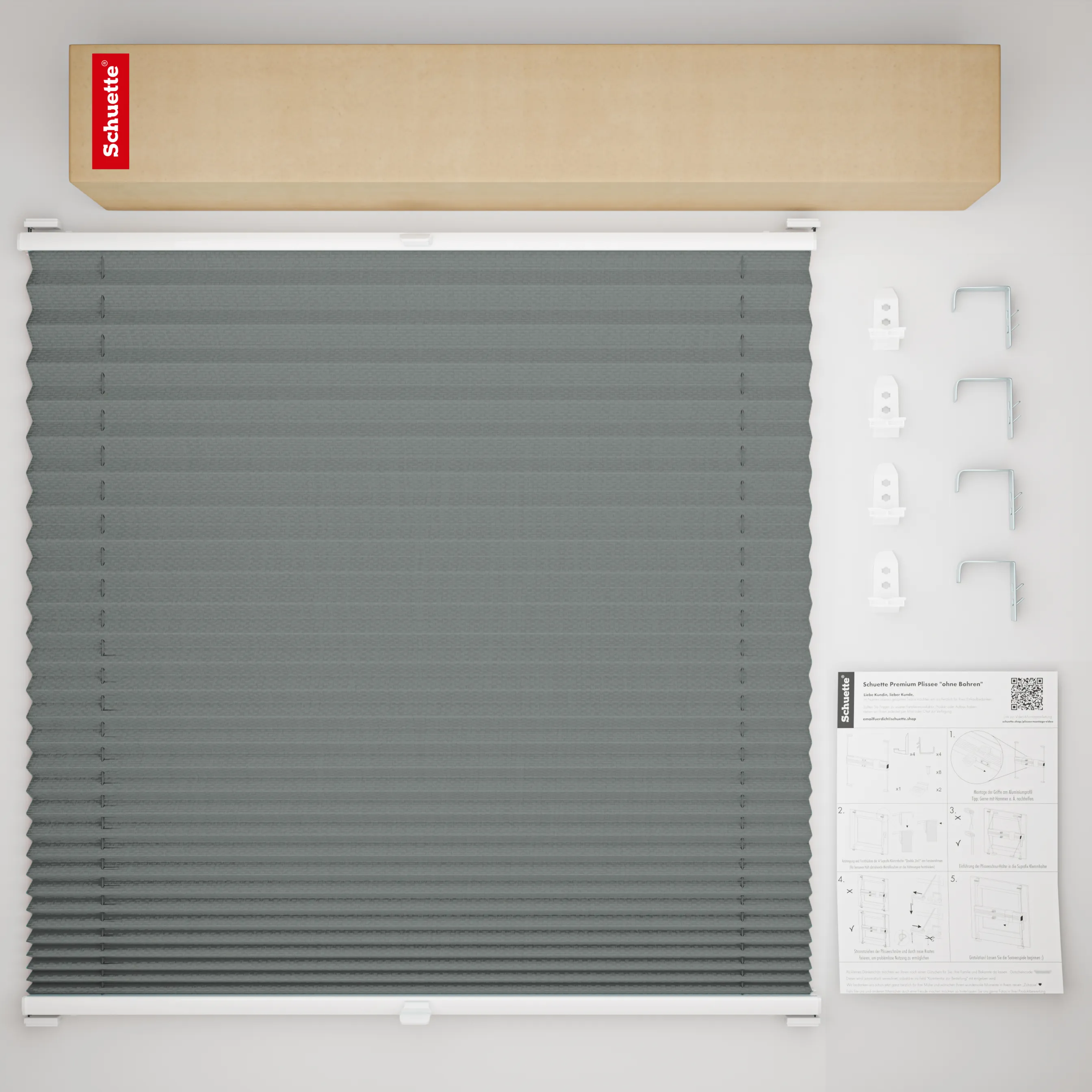 Schuette® Plissee mit Bohren nach Maß • Suprafix "Double 2in1" Schraub- & Klemmhalter • Premium Kollektion: A Way Home (Silber) • Profilfarbe: Braun