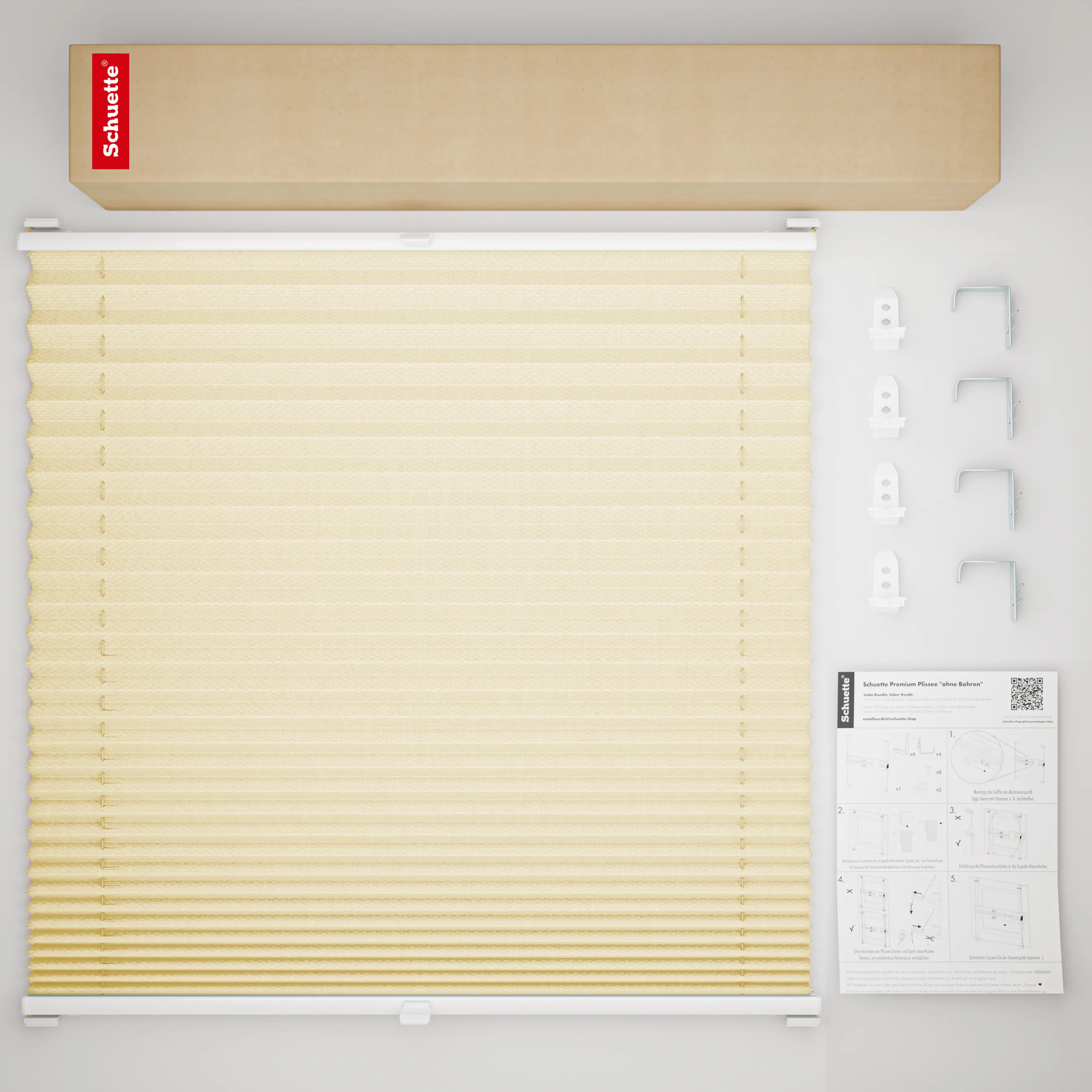 Schuette® Plissee mit Bohren nach Maß • Suprafix "Double 2in1" Schraub- & Klemmhalter • Premium Kollektion: Sahara's Sand • Profilfarbe: Weiß