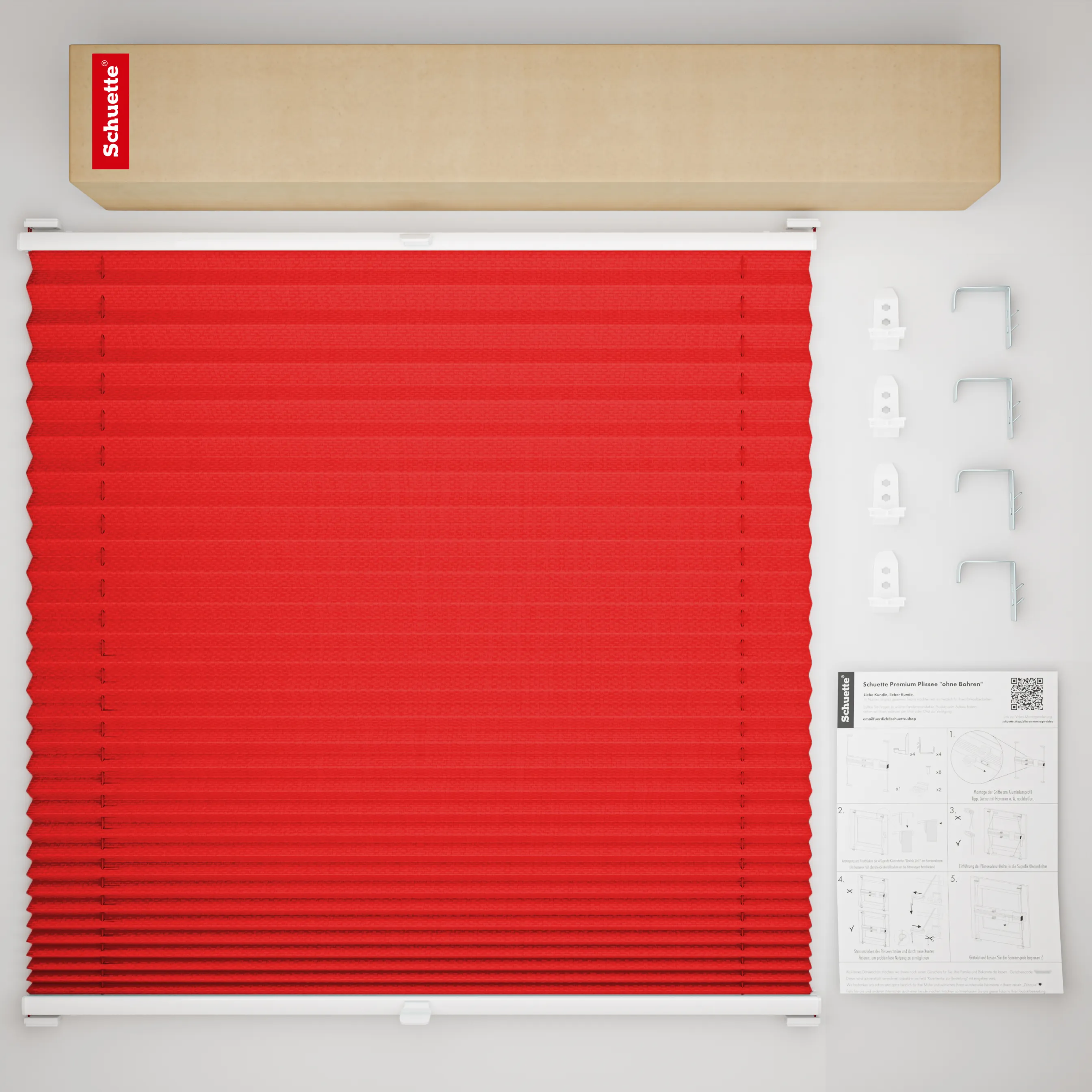 Schuette® Plissee mit Bohren nach Maß • Suprafix "Double 2in1" Schraub- & Klemmhalter • Thermo Kollektion: Cherry Charm (Rot) • Profilfarbe: Weiß