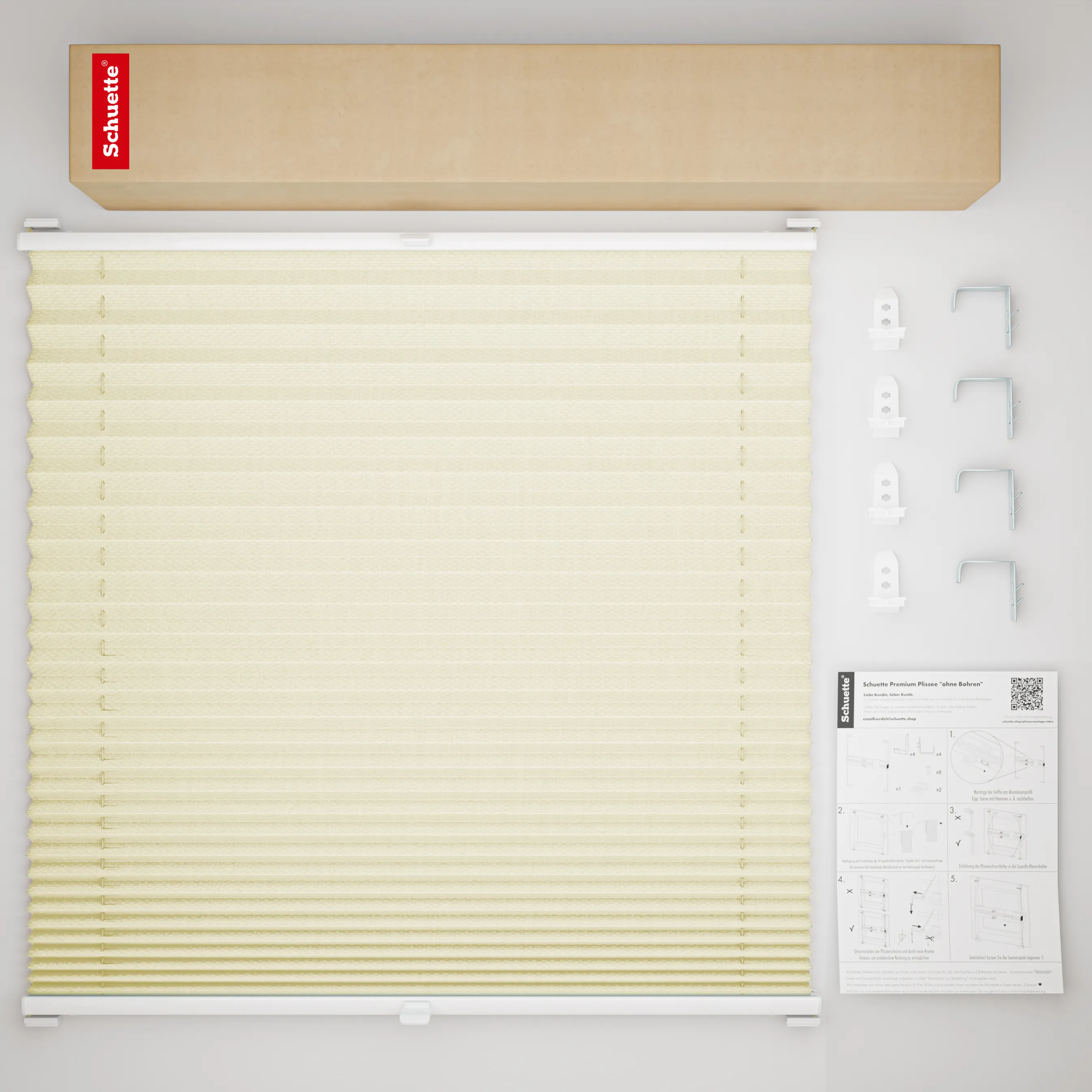 Schuette® Plissee mit Bohren nach Maß • Suprafix "Double 2in1" Schraub- & Klemmhalter • Thermo Kollektion: Sandstone (Beige) • Profilfarbe: Silber