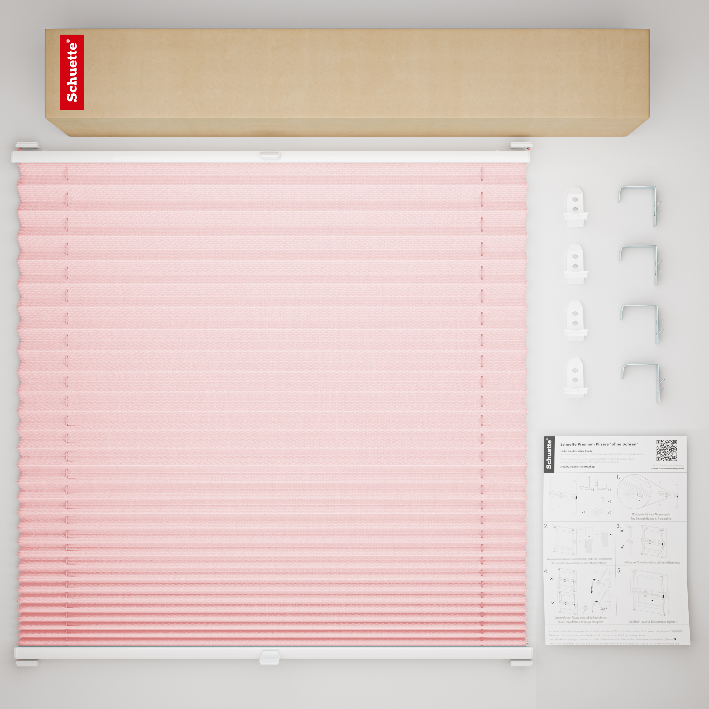 Schuette® Plissee mit Bohren nach Maß • Suprafix "Double 2in1" Schraub- & Klemmhalter • Thermo Kollektion: Rosewater (Rosa) • Profilfarbe: Silber