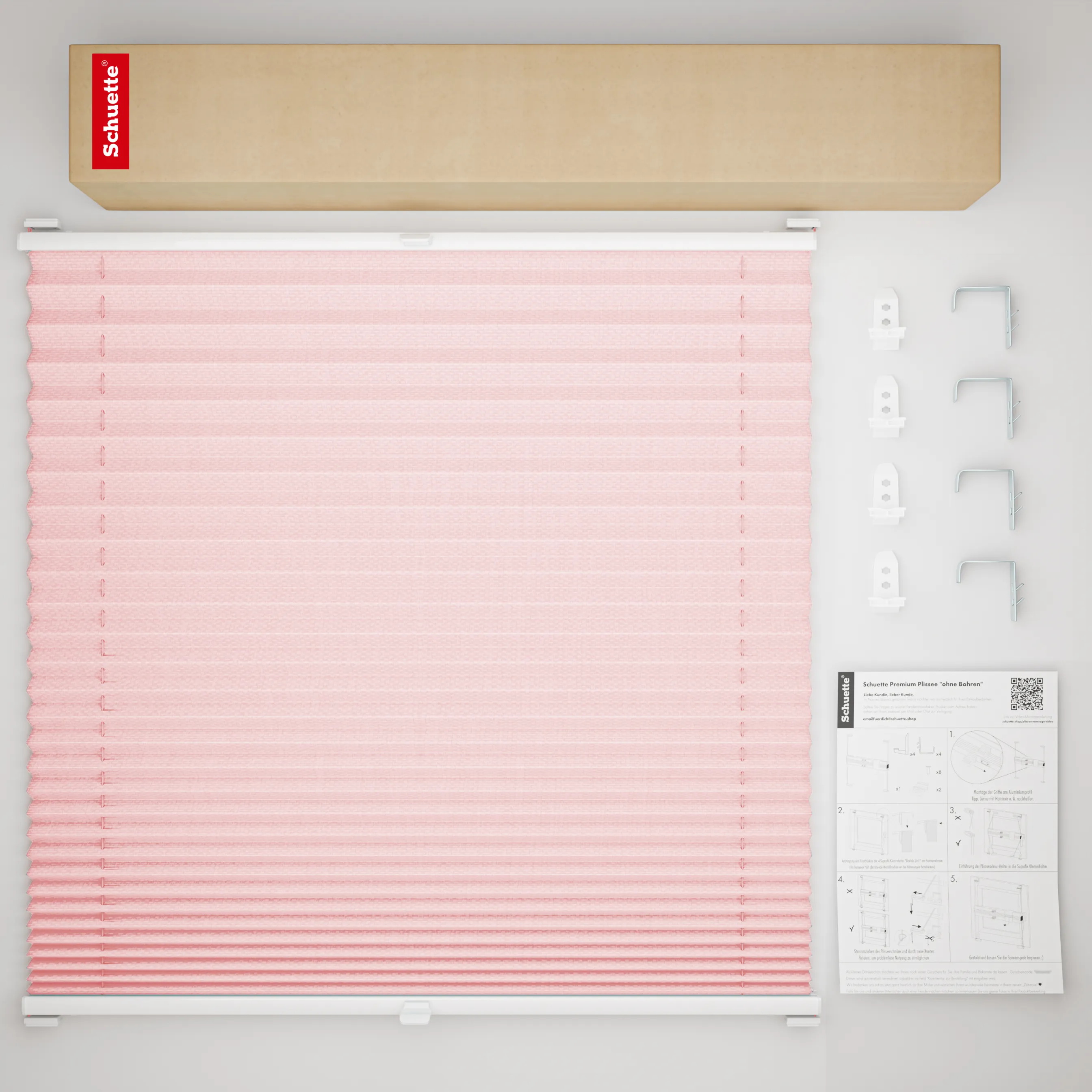 Schuette® Plissee mit Bohren nach Maß • Suprafix "Double 2in1" Schraub- & Klemmhalter • Thermo Kollektion: Rosewater (Rosa) • Profilfarbe: Walnuss