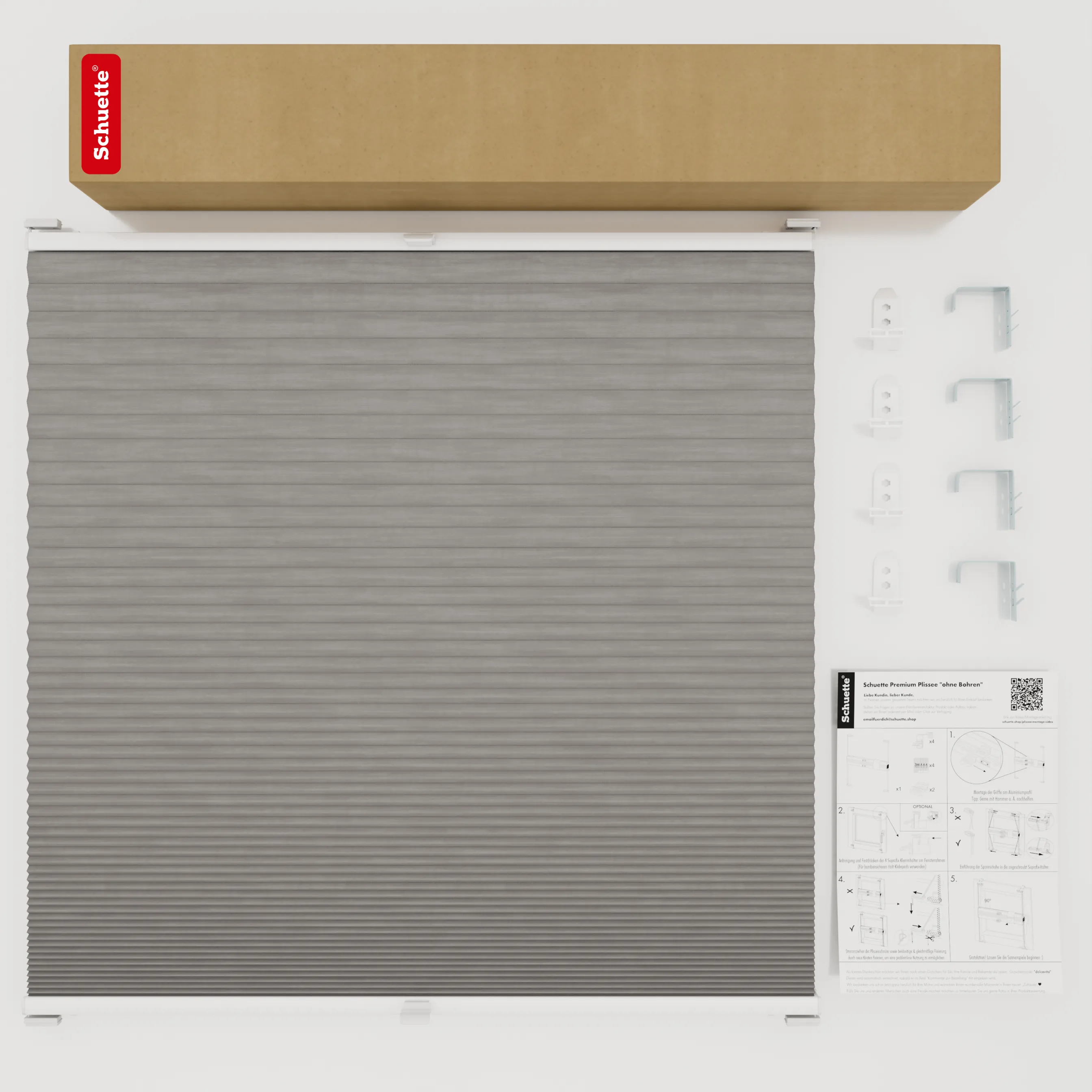 Schuette® Wabenplissee mit Bohren nach Maß • Suprafix "Double 2in1" Schraub- & Klemmhalter • Thermo x Honey Kollektion: Overbaked (Grau) • Profilfarbe: Braun