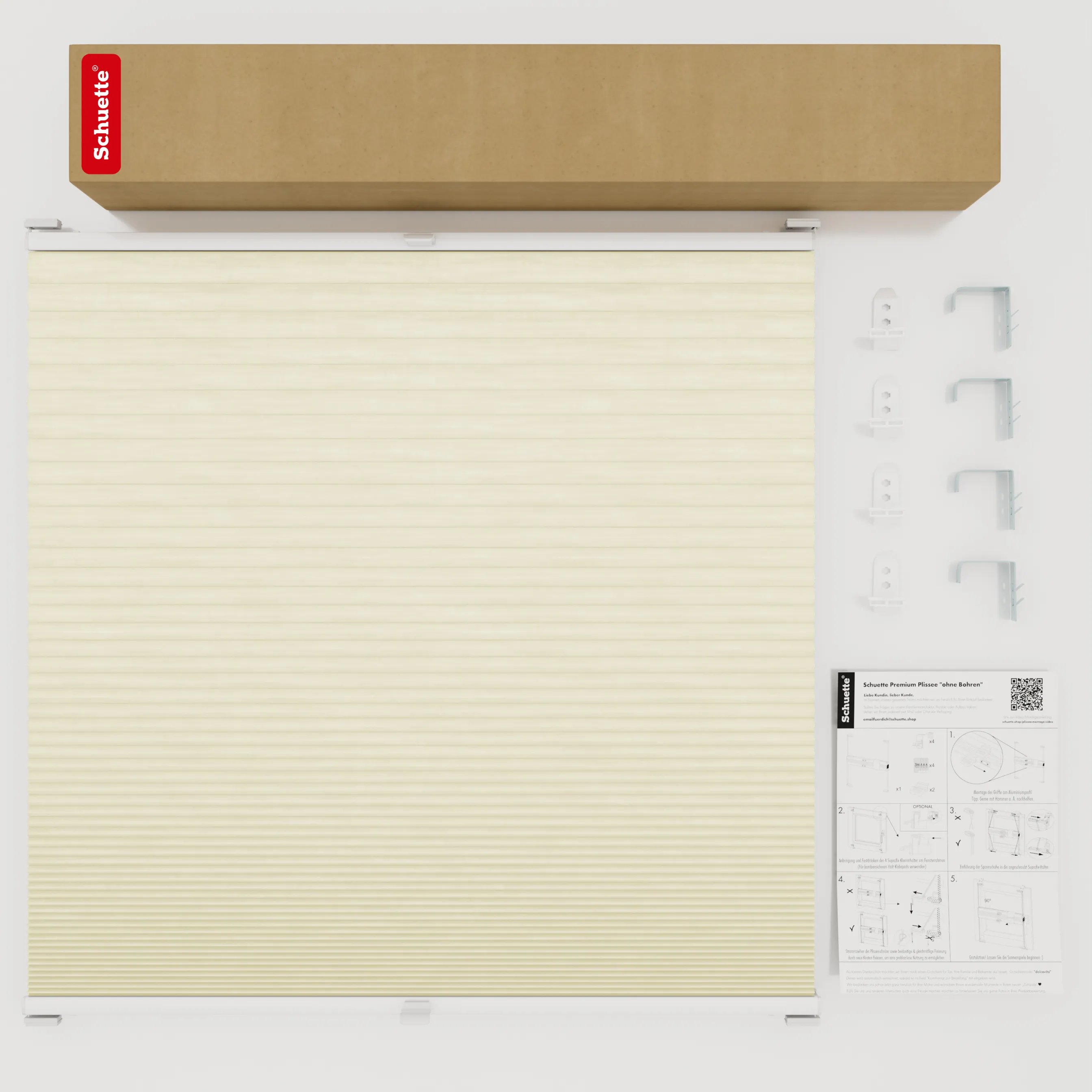 Schuette® Wabenplissee mit Bohren nach Maß • Suprafix "Double 2in1" Schraub- & Klemmhalter • Thermo x Honey Kollektion: Butterlight (Beige) • Profilfarbe: Walnuss