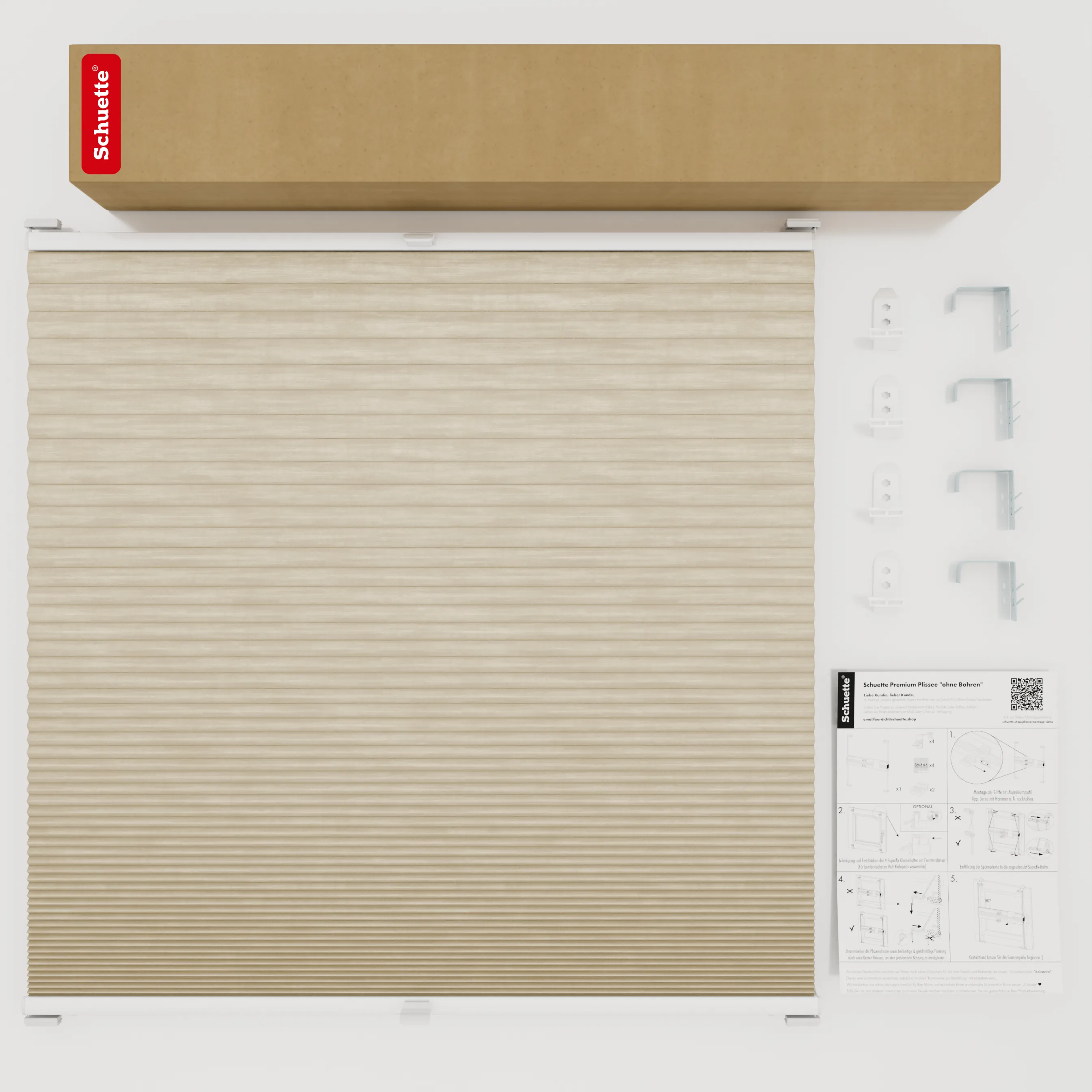Schuette® Wabenplissee mit Bohren nach Maß • Suprafix "Double 2in1" Schraub- & Klemmhalter • Thermo x Honey Kollektion: Latte Mood (Sandbeige) • Profilfarbe: Eiche