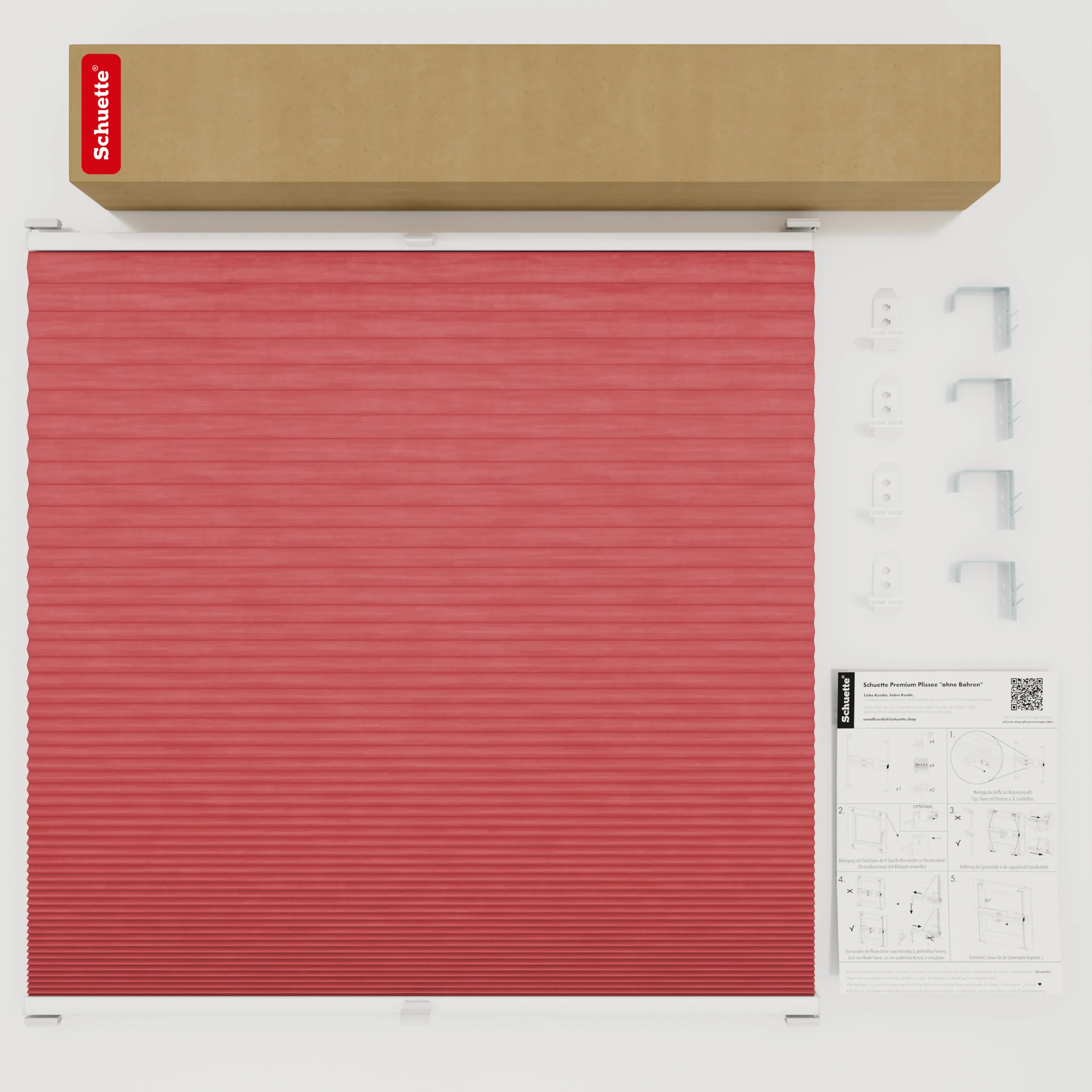 Schuette® Wabenplissee mit Bohren nach Maß • Suprafix "Double 2in1" Schraub- & Klemmhalter • Thermo x Honey Kollektion: Cherrished (Rot) • Profilfarbe: Braun